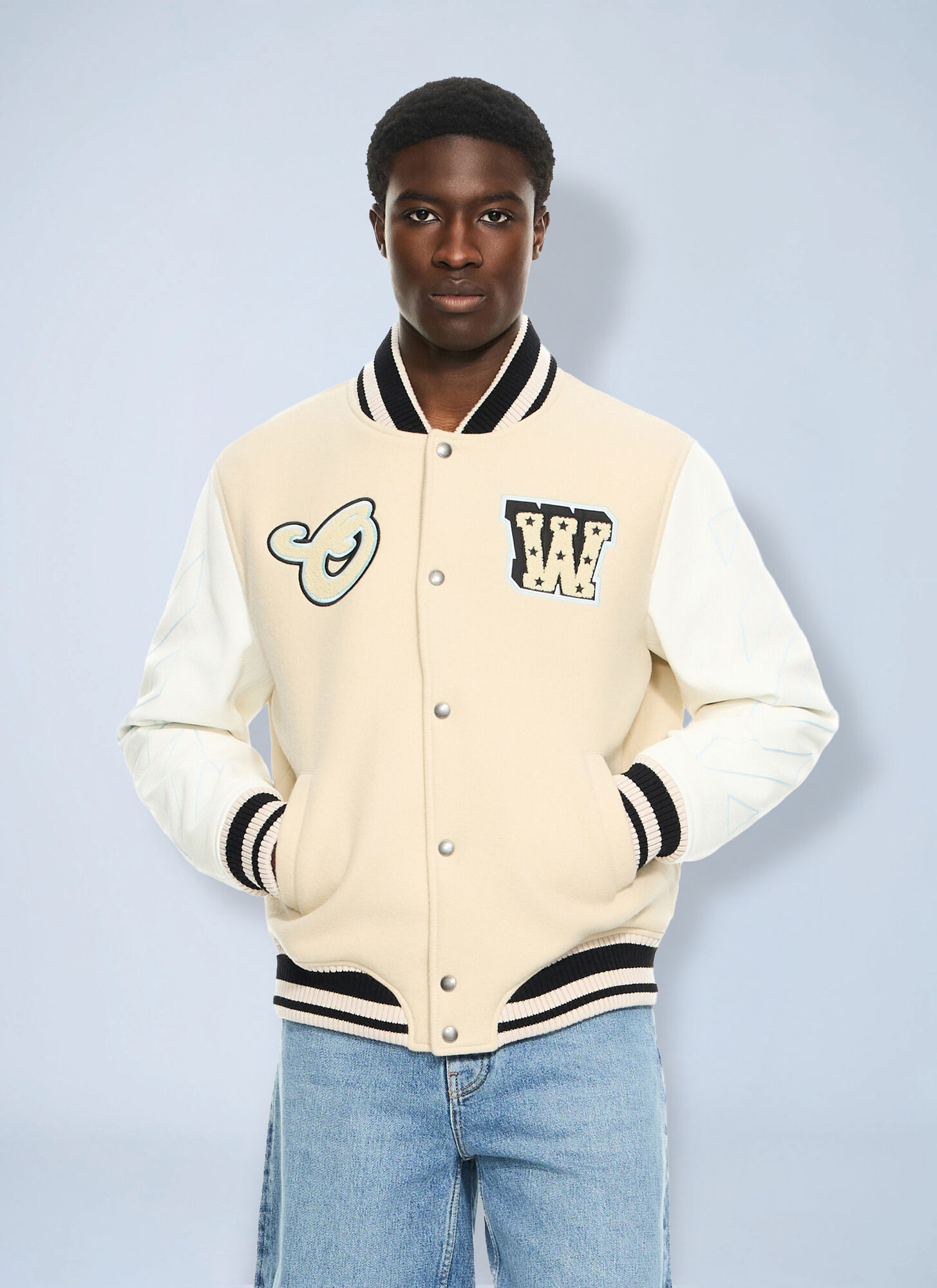 Off-White Beige Star Logo Varsity Jacket - Man Jackets It - 46 - Immagine 1
