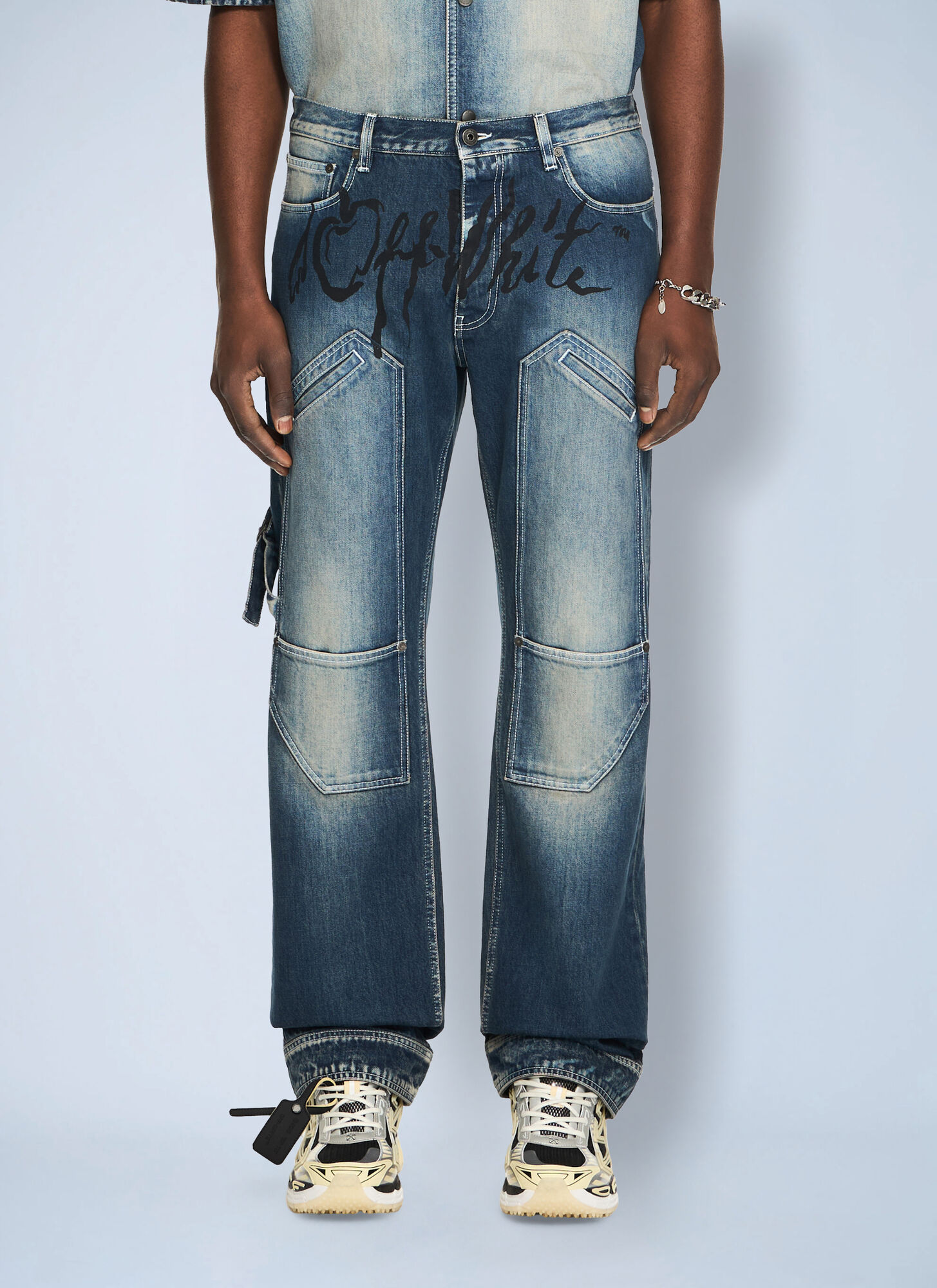 Off-White Cherry Diagonal Twist Stack Jeans - Man Jeans Blue 30 - Immagine 1