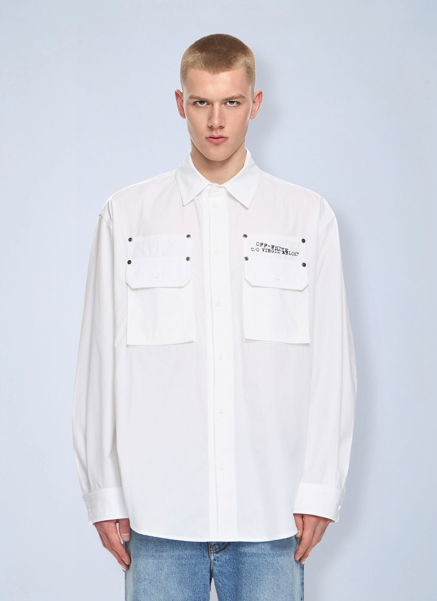 Off-White Type Arrow Poplin Overshirt - Man Shirts White It - 48 - Immagine 1