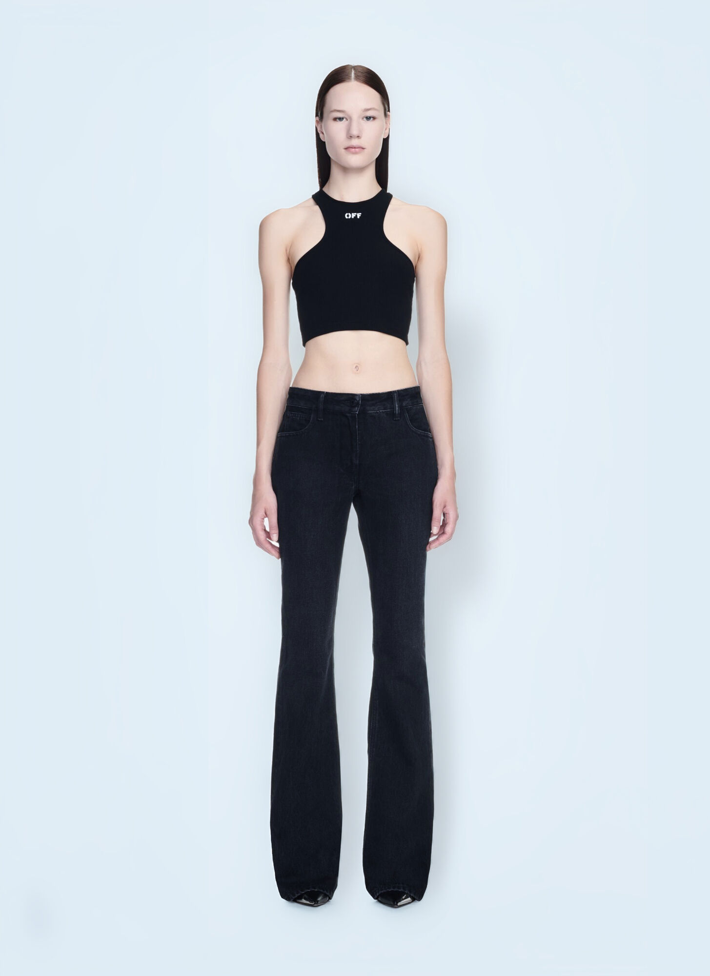 Off-white Off White Women Off Stamp Ribbed Top In Black