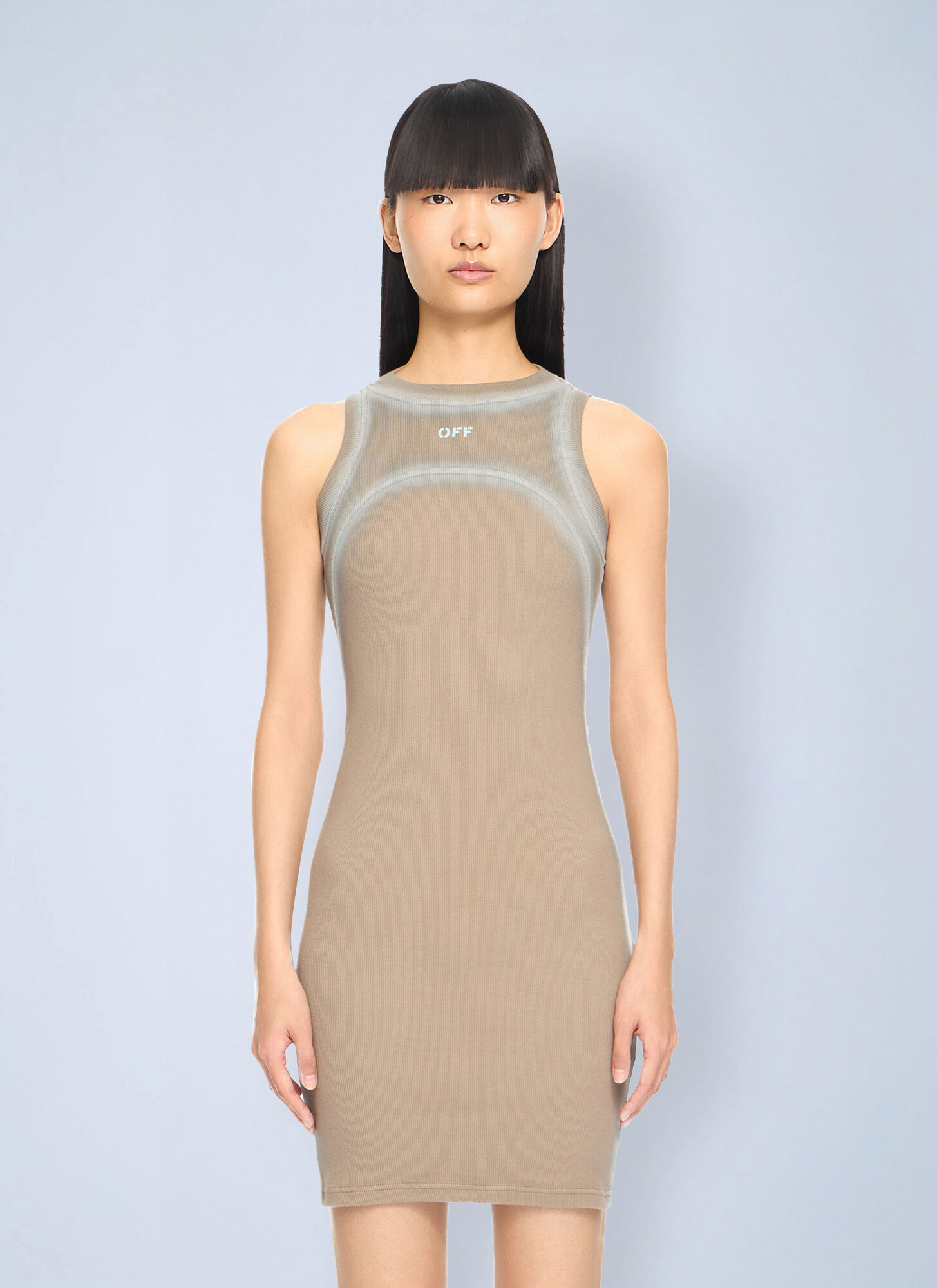 Off-White Donna Beige - Spray Off Stamp Ribbed Round Dress, Size: It - 40