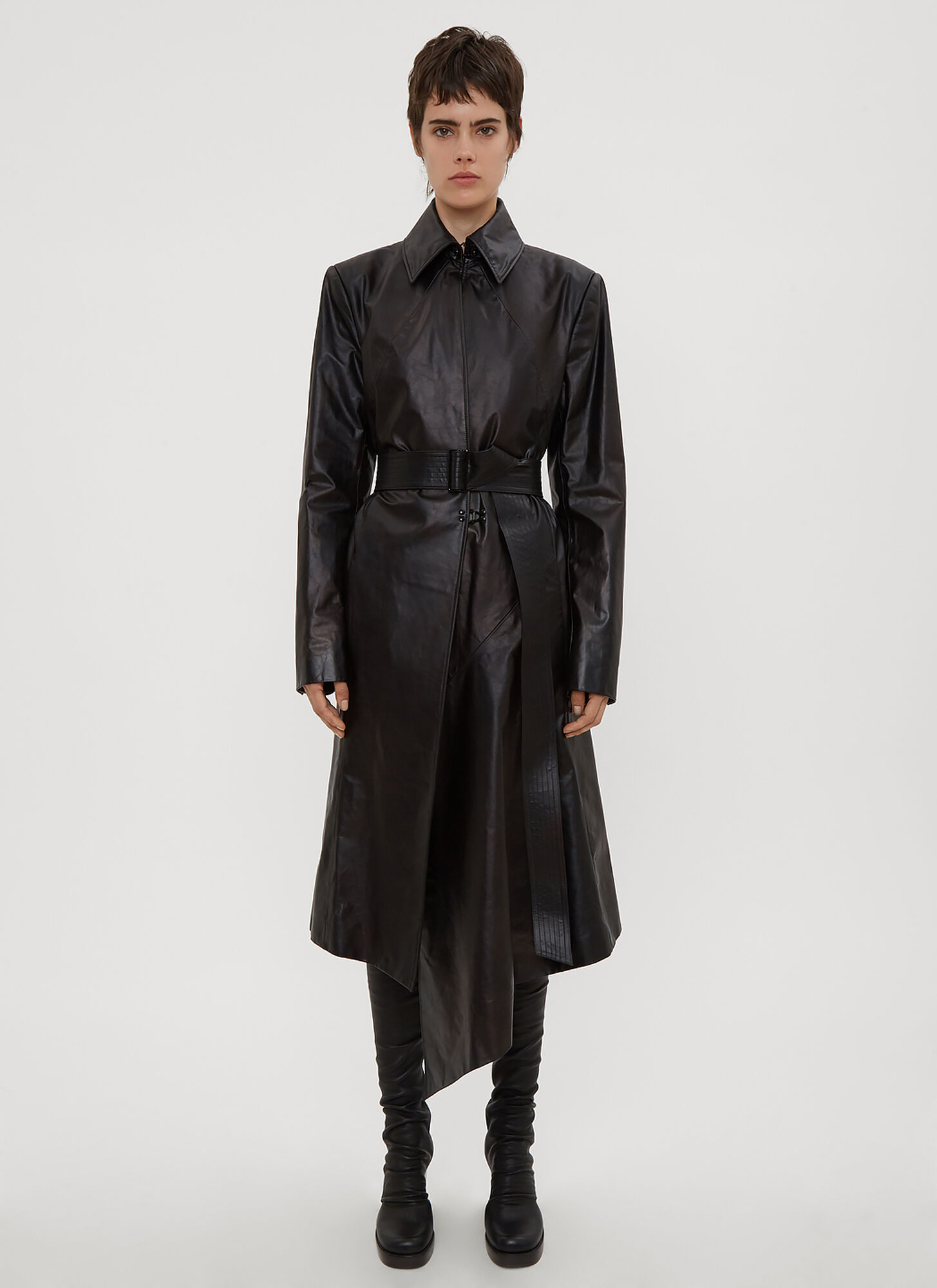 Oliver Theyskens Women's Black Tailored Leather Coat - Woman Coats Fr - 36