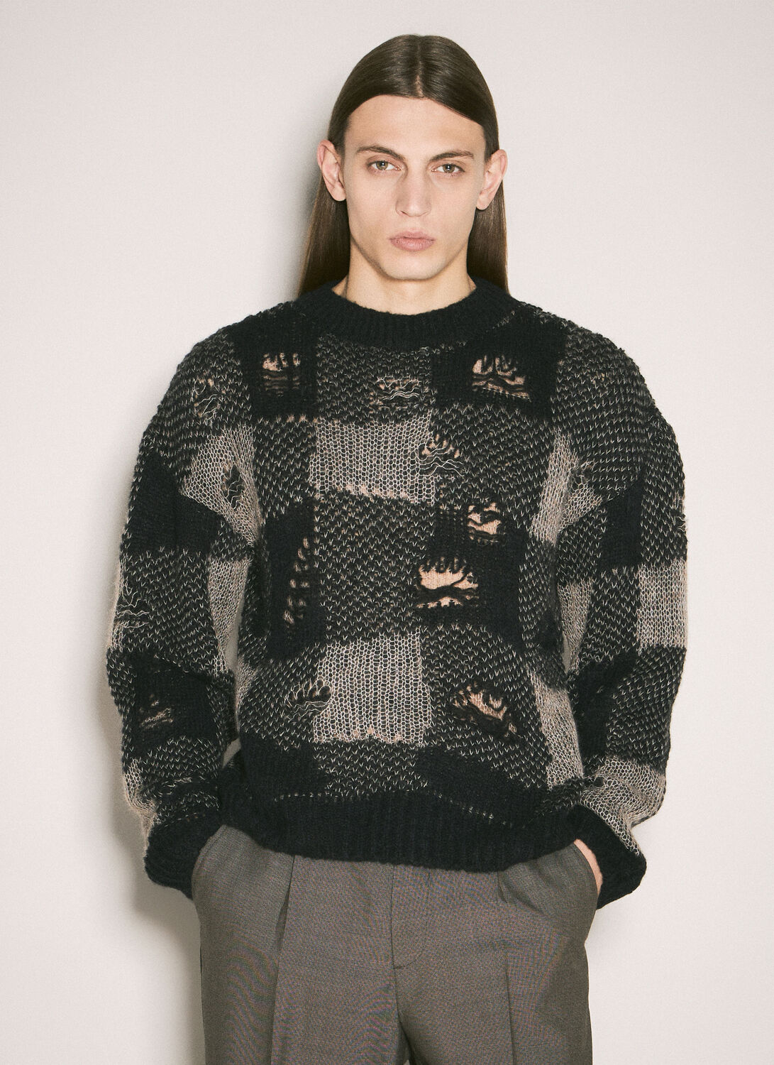 Our Legacy Patchwork Design Black Sweater With Round Neckline In Black