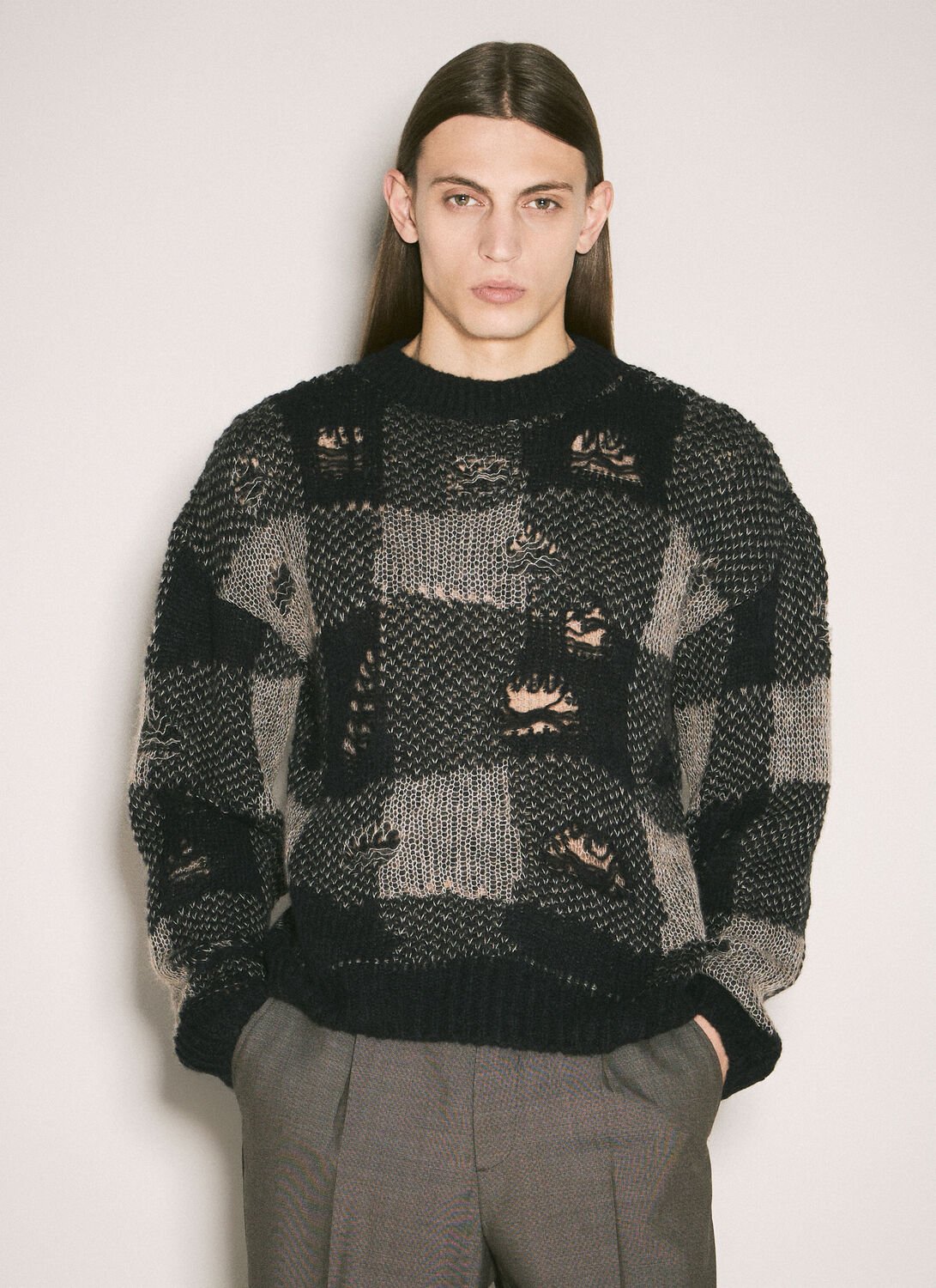 Our Legacy Patchwork Design Black Sweater With Round Neckline In Black