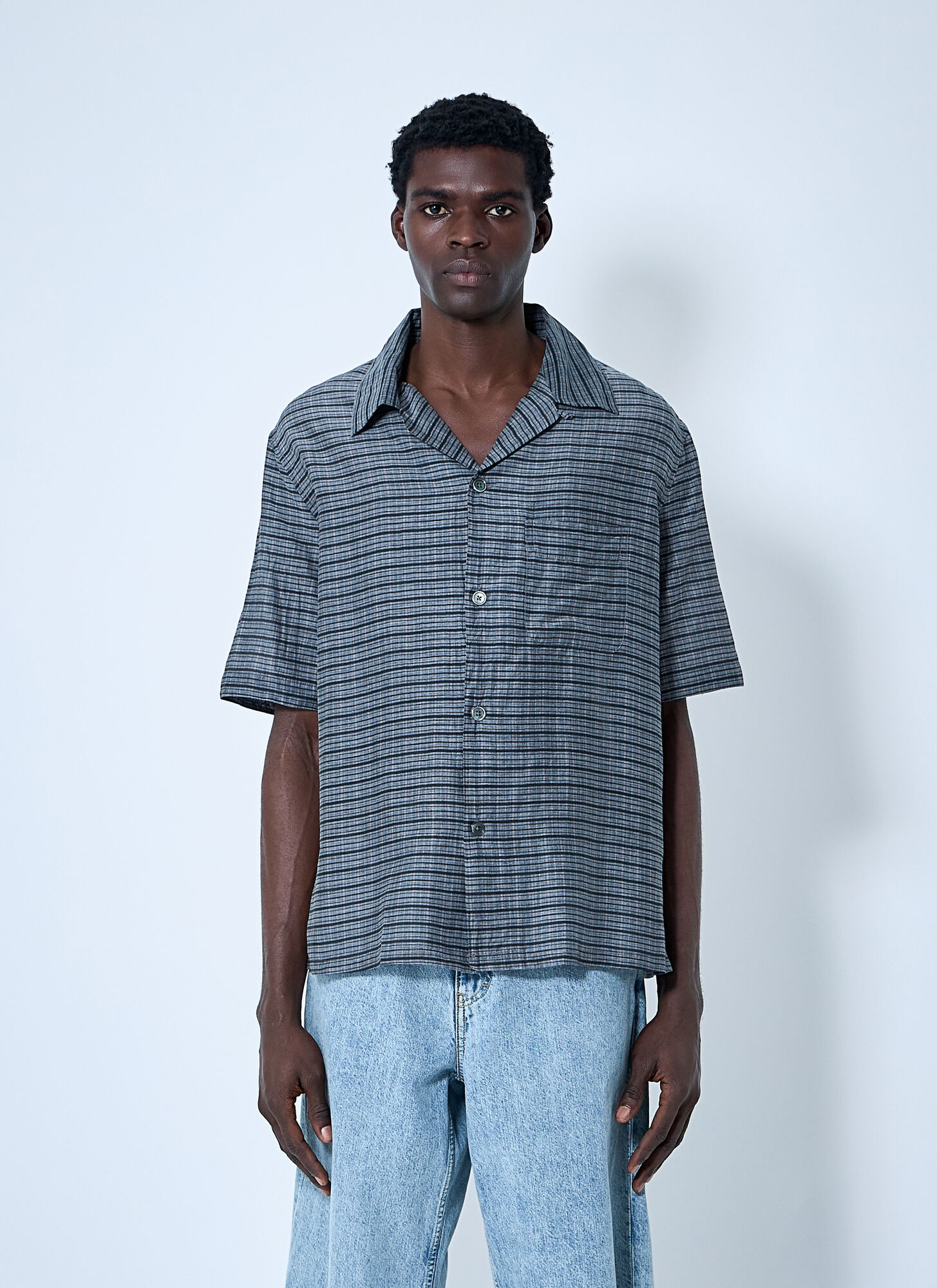 Our Legacy Heusen Checked Cotton And Silk Bowling Shirt In Grey