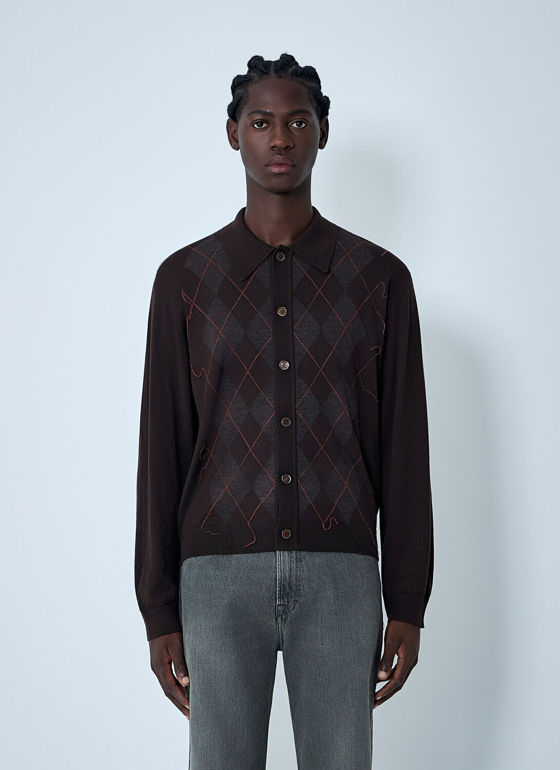 Our Legacy Mens Pub Argyle Evening Diamond-stitch Wool Polo Shirt In Brown