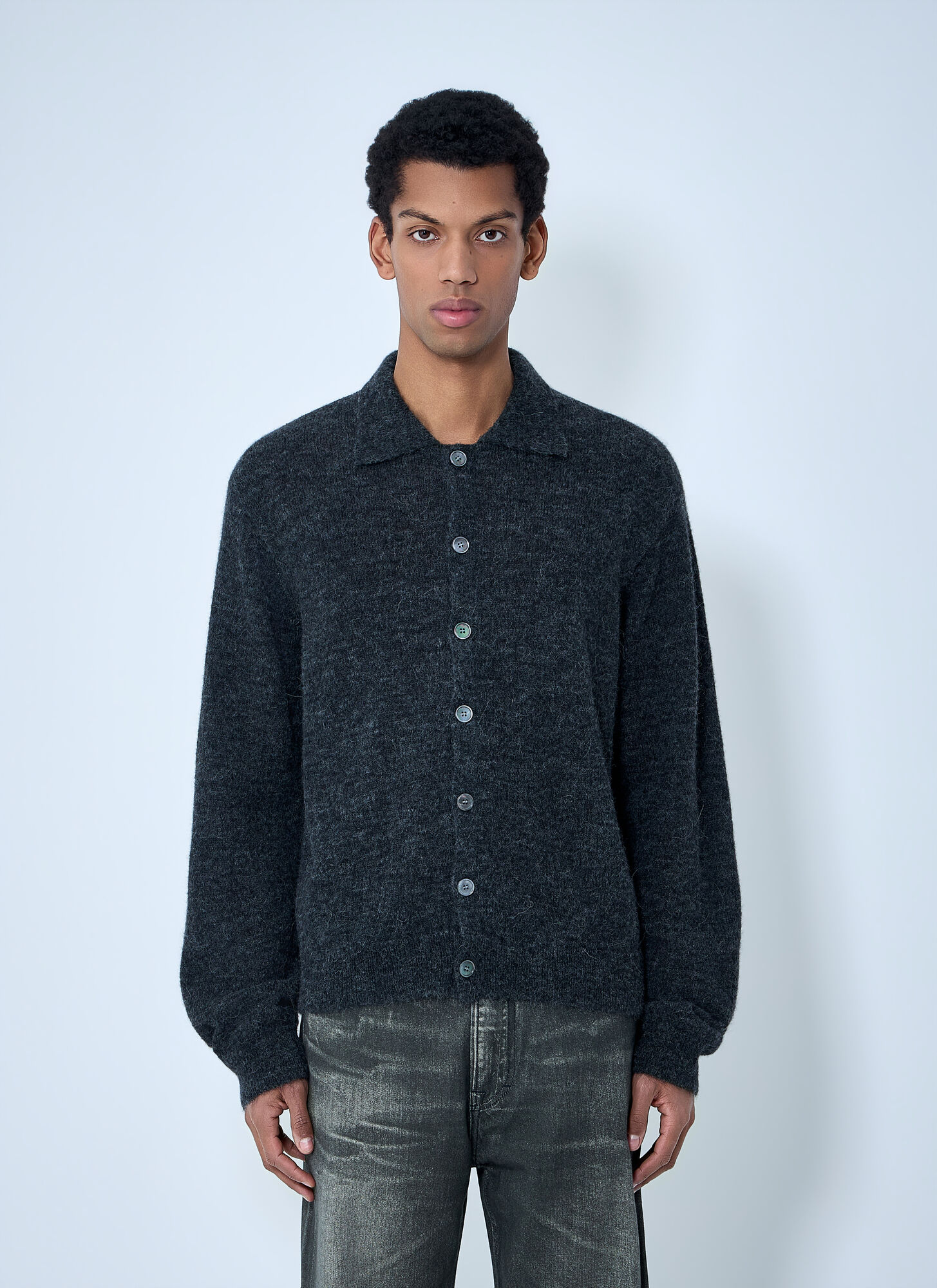 Our Legacy Men's Black Button-Down Cardigan In Wool Blend - Man Knitwear Eu - 52