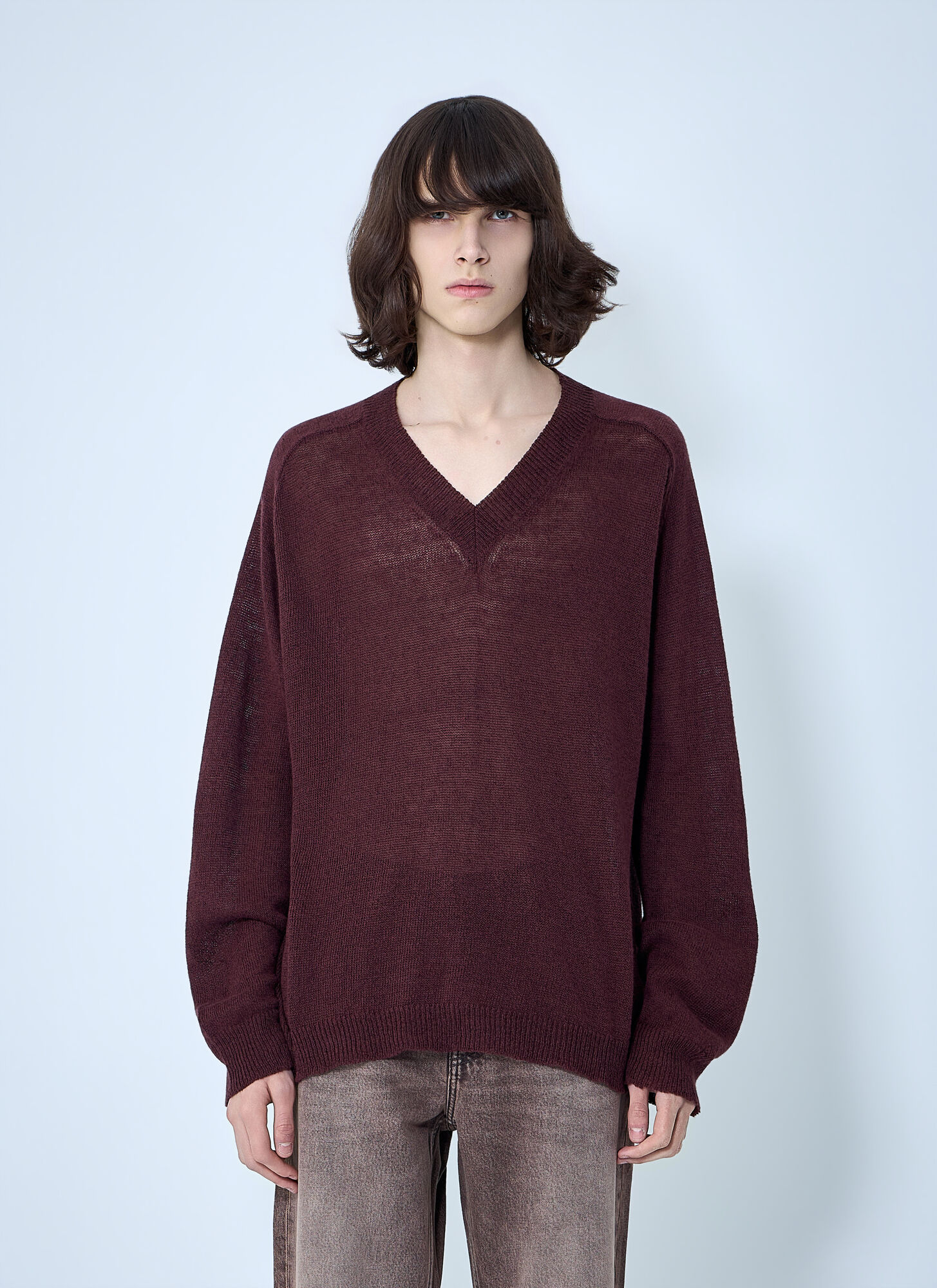 Our Legacy Men's Burgundy Rue V-Neck Jumper - Man Knitwear Eu - 52