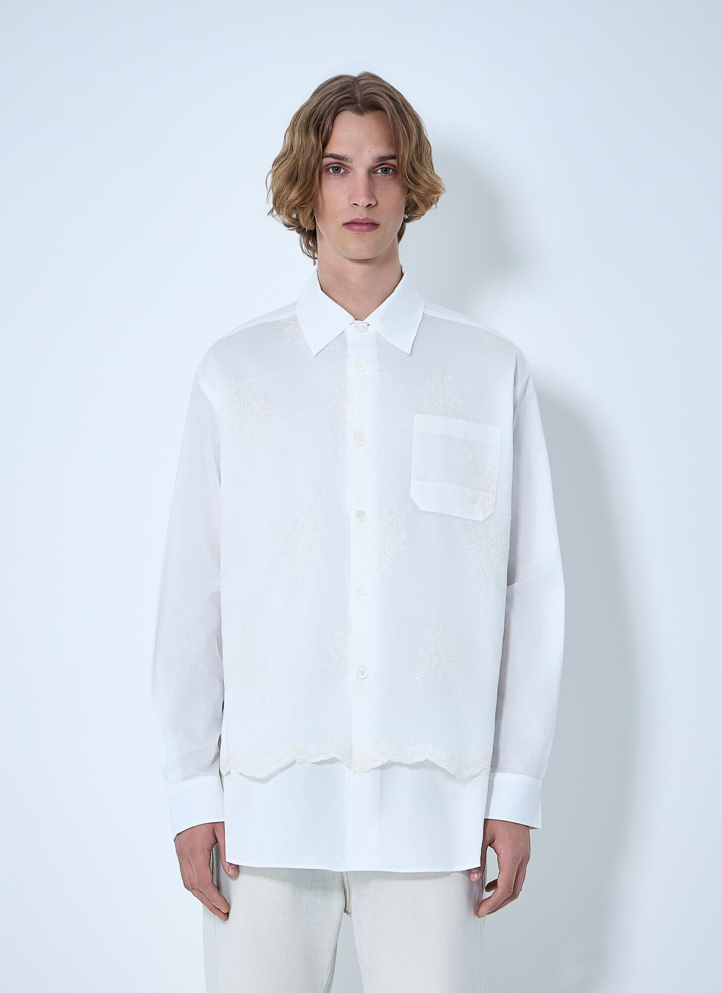 Our Legacy Men's White Embroidered Cotton Poplin Shirt - Man Shirts Eu - 50