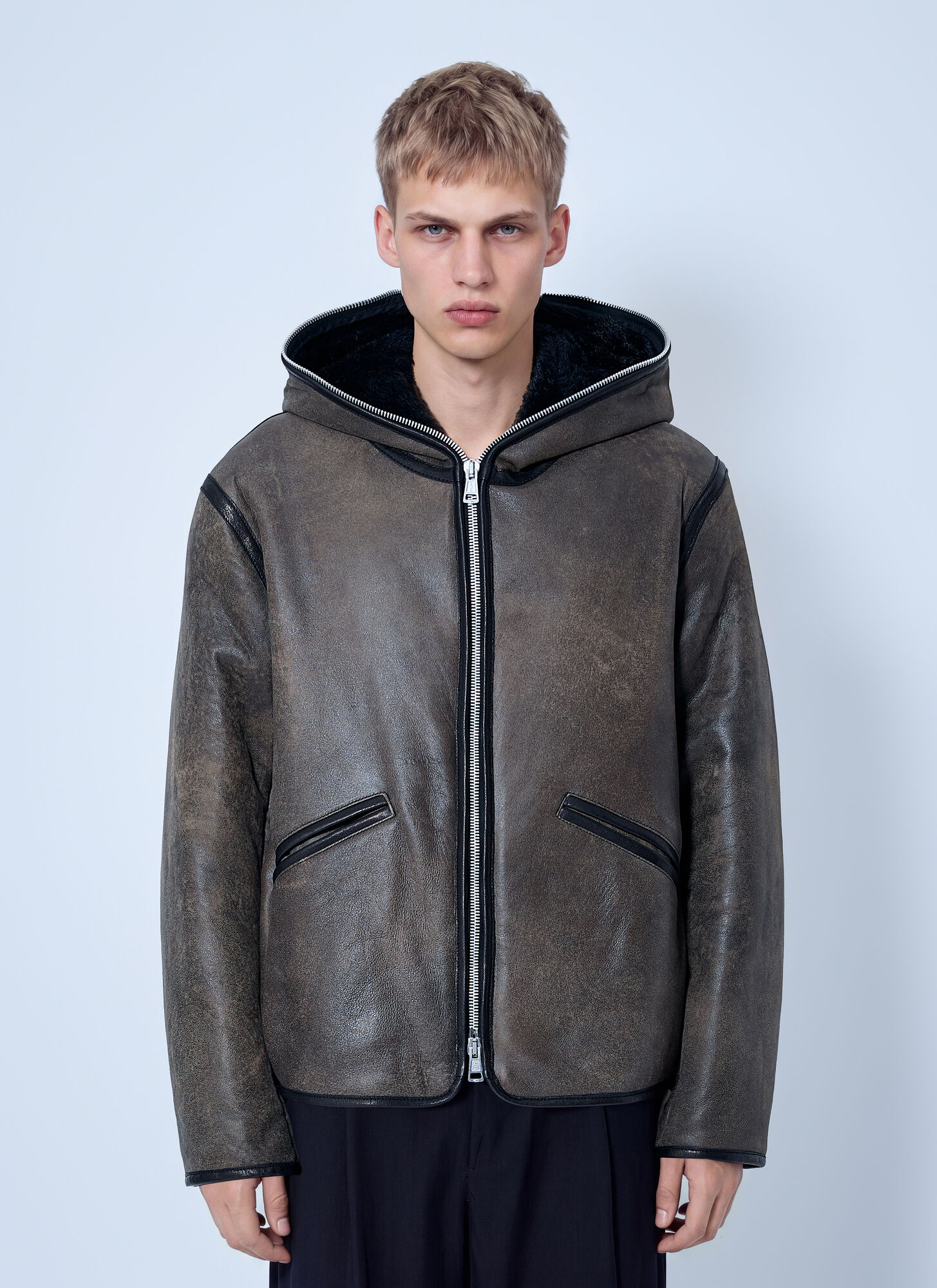 Our Legacy Men's Brown Hooded Shearling-Lined Leather Jacket UK Size 38 - Mytheresa - Image 3