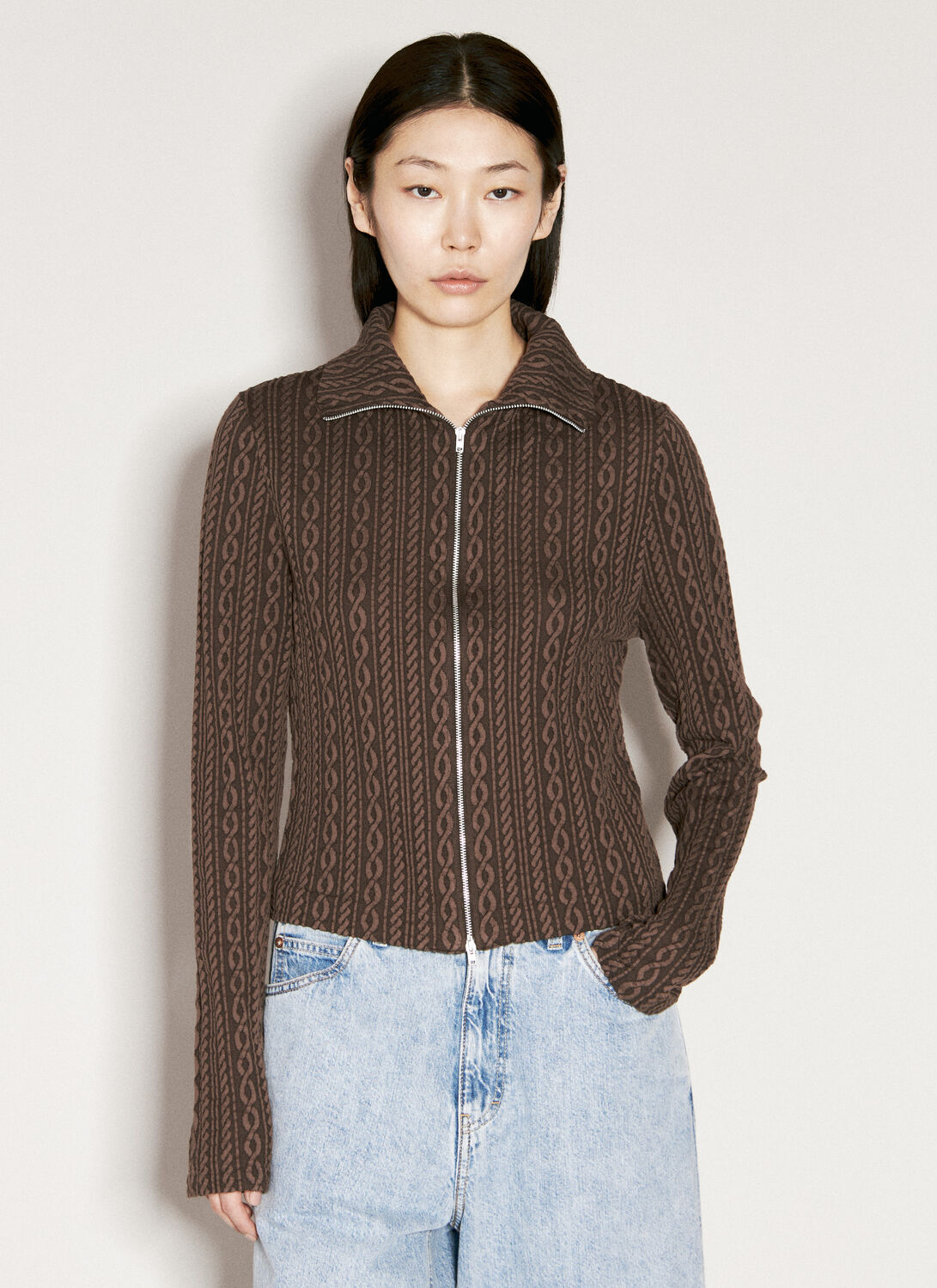 Shop Our Legacy Slim Zip Cardigan In Brown