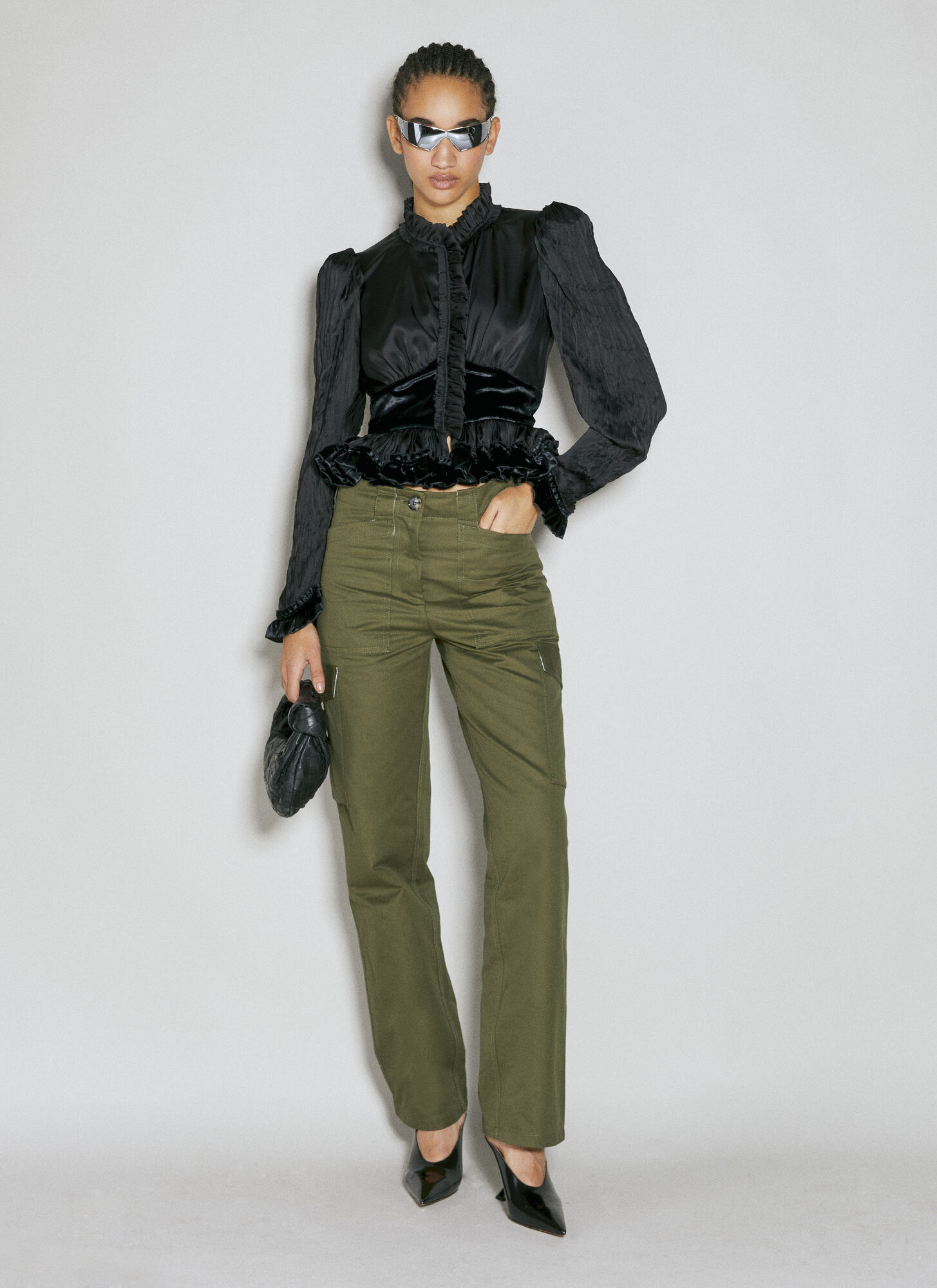 Rabanne Twill Cargo Pants In Green