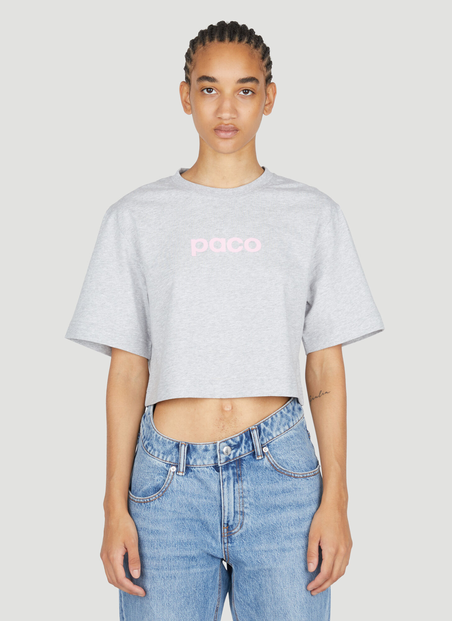 Rabanne Logo Print Cropped T-shirt In Grey