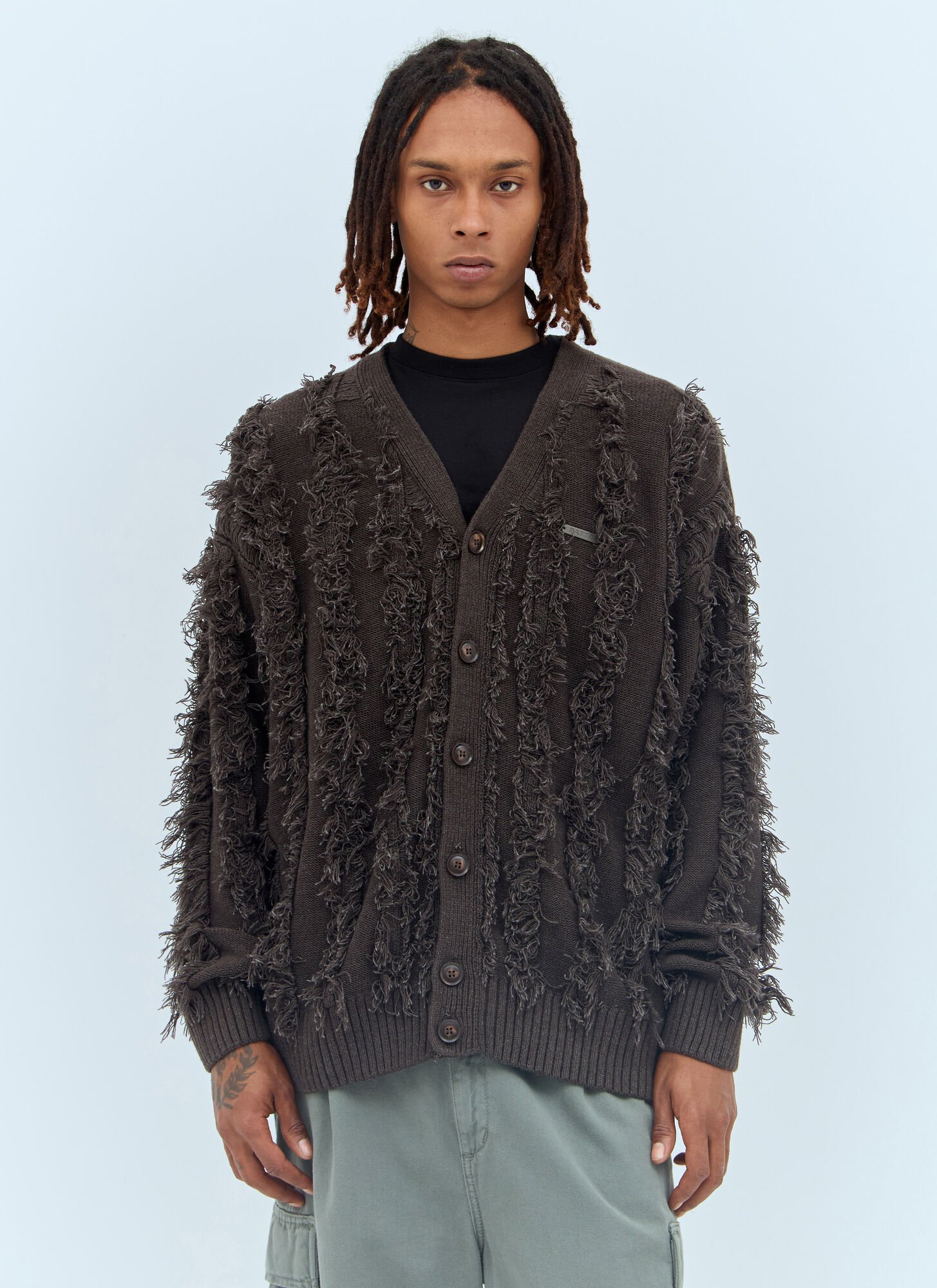 Patta Fringed Knit Cardigan In Brown
