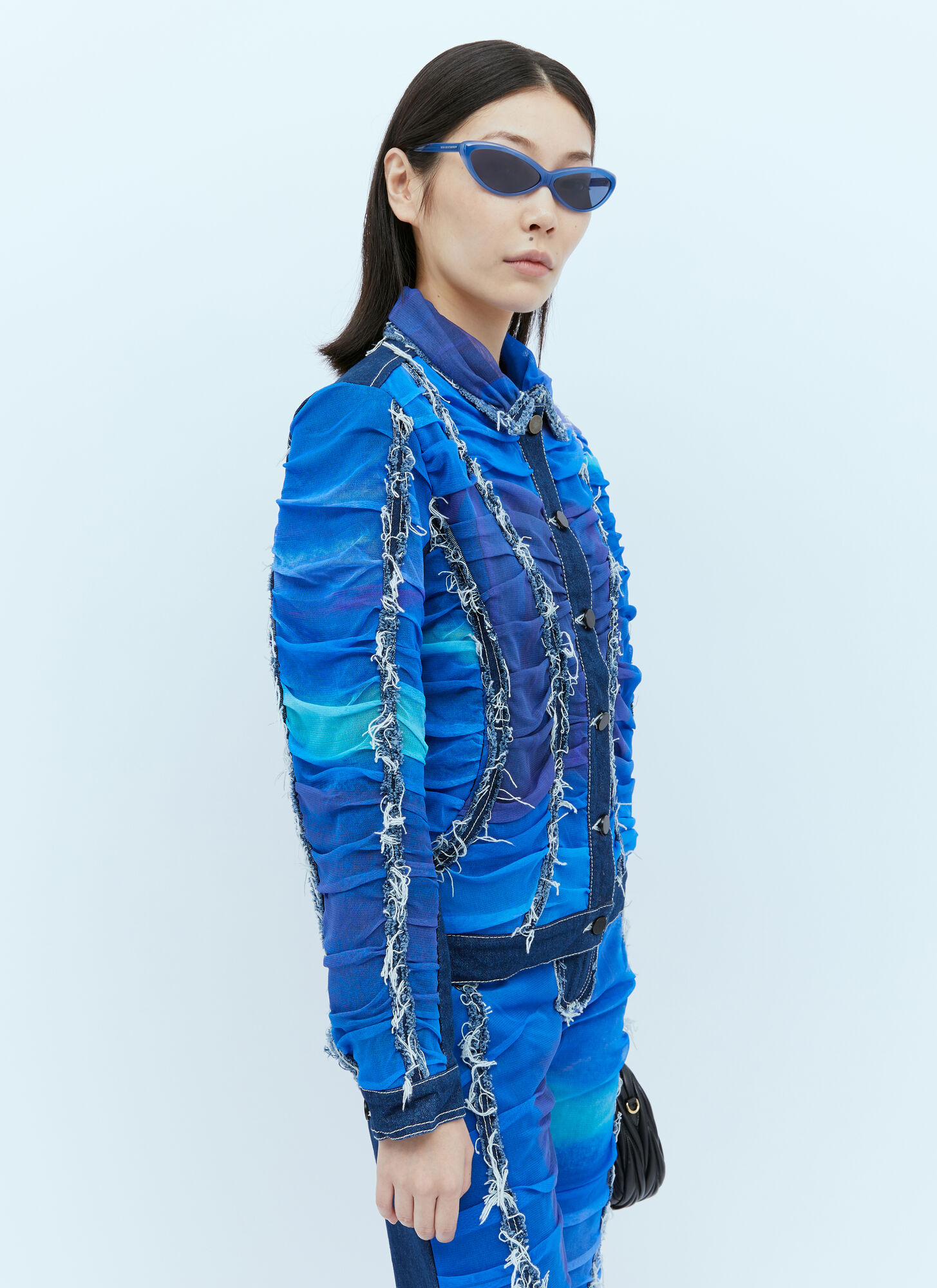 Paula Canovas Del Vas Women's Blue Mesh Construction Denim Jacket - Woman Jackets S