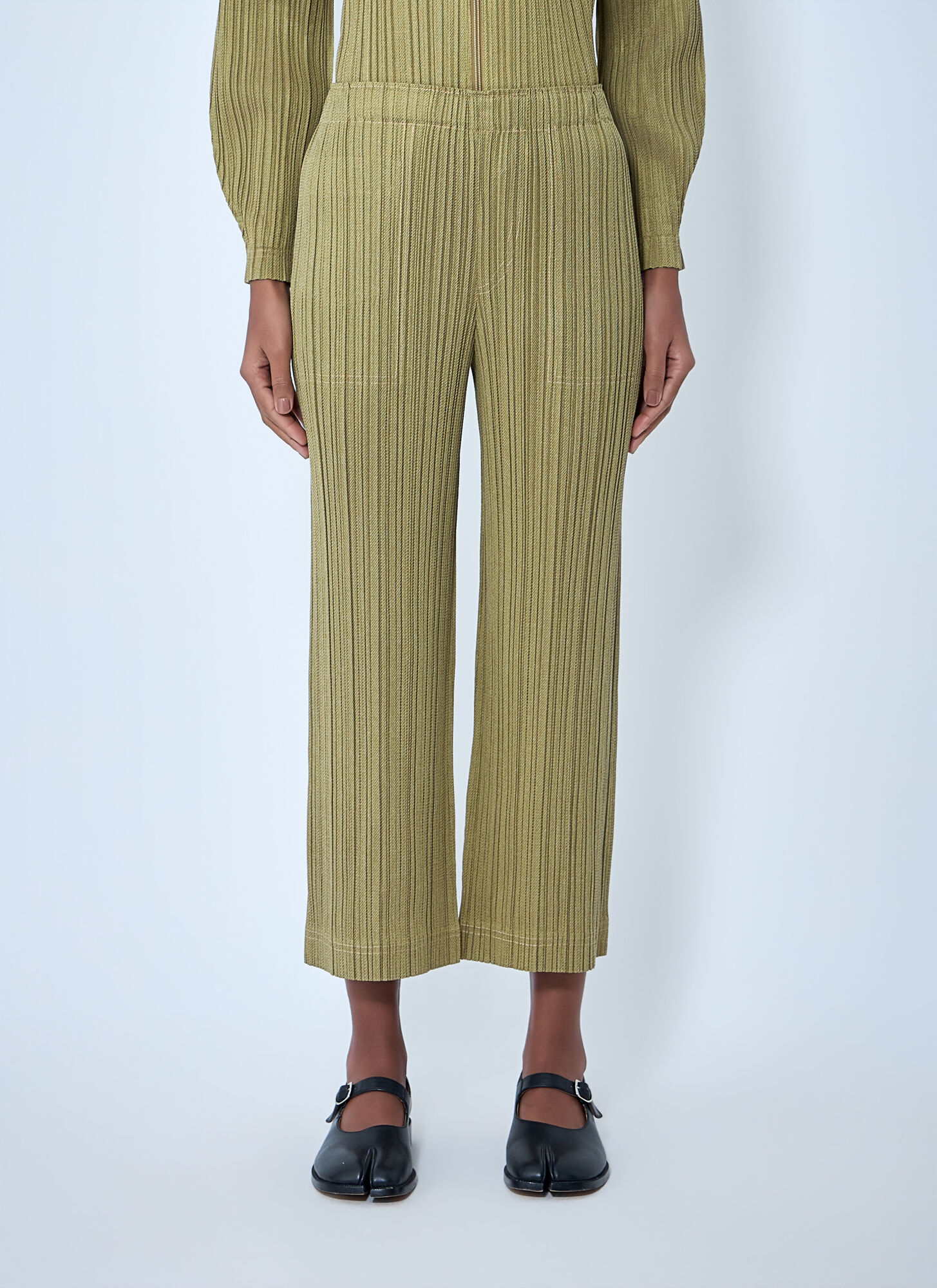 Pleats Please Issey Miyake Ribbed Knit Pants - Woman Pants Yellow 4　プリーツ プリーズ イッセイ ミヤケ リブ ニット パンツ - ウーマン パンツ イエロー 4 Pleats