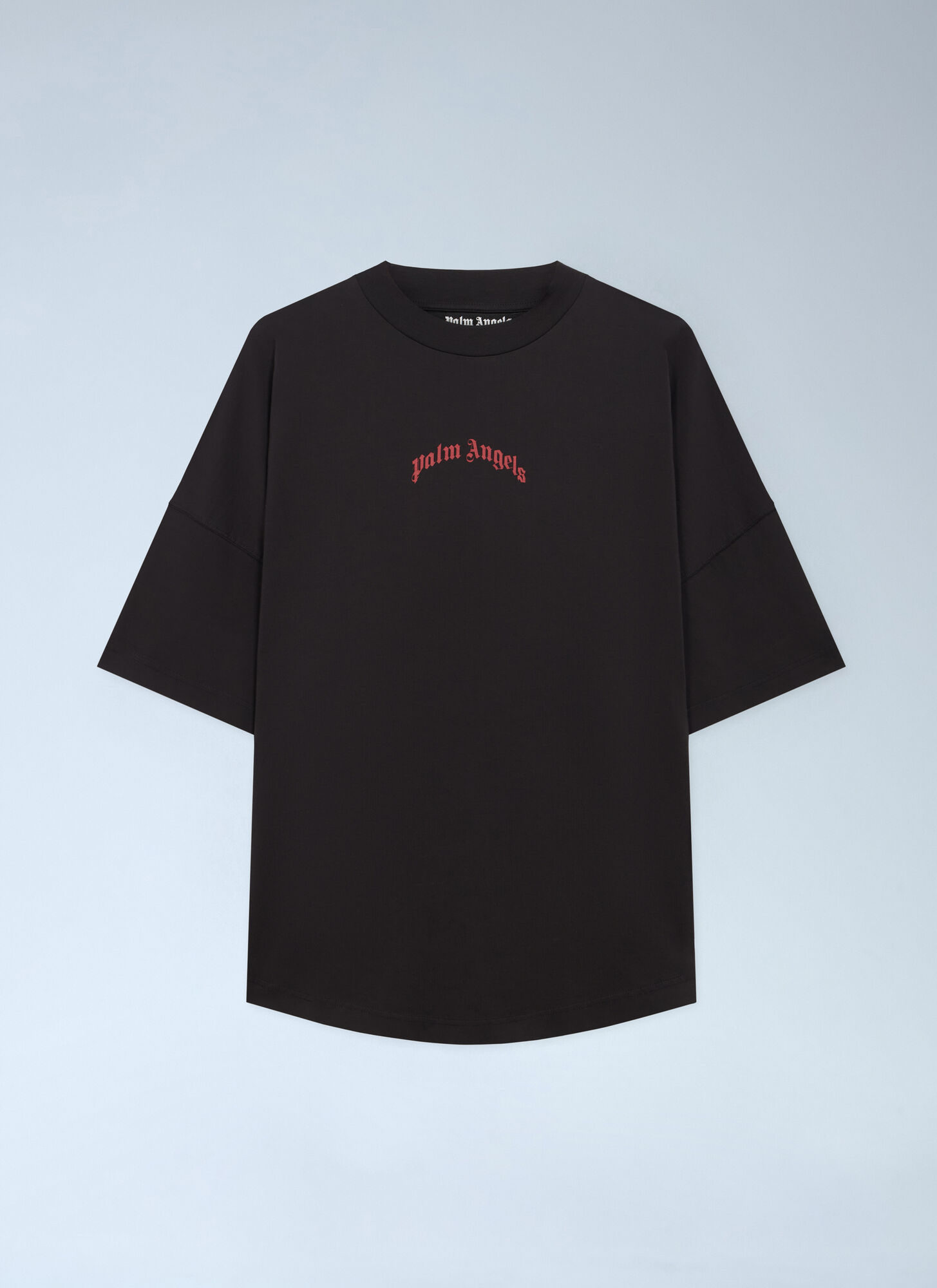 Palm Angels Men's Black Curved Logo Over T-Shirt - Man T-Shirts Xs