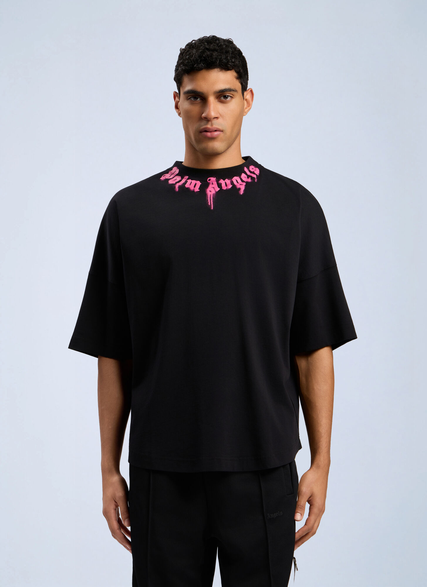 Palm Angels Men's Black Curved Logo T-Shirt - Man T-Shirts Xxs