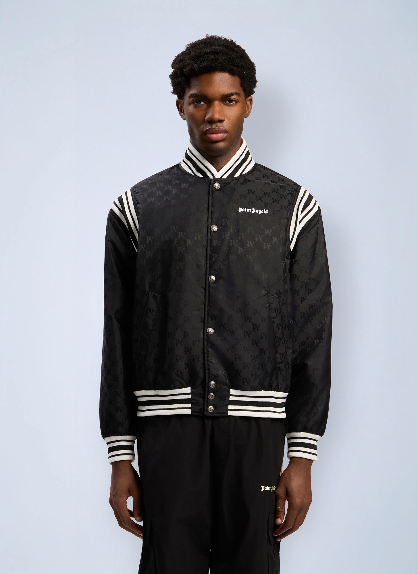 Palm Angels Men's Black Monogram Jacquard Bomber Jacket - Man Jackets It - 46