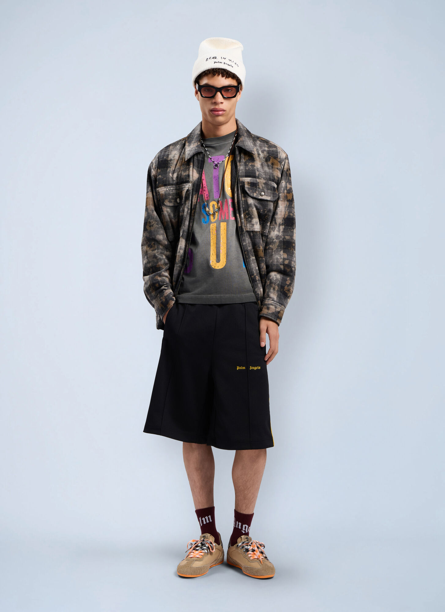  Palm Angels Palm Angels Curved Logo Check Overshirt - Mann Jacken Grey It - 44 