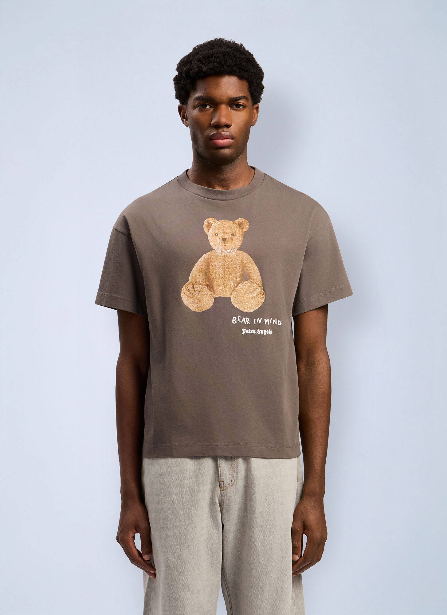 Palm Angels Men's Grey Bear In Mind T-Shirt - Man T-Shirts Xxs