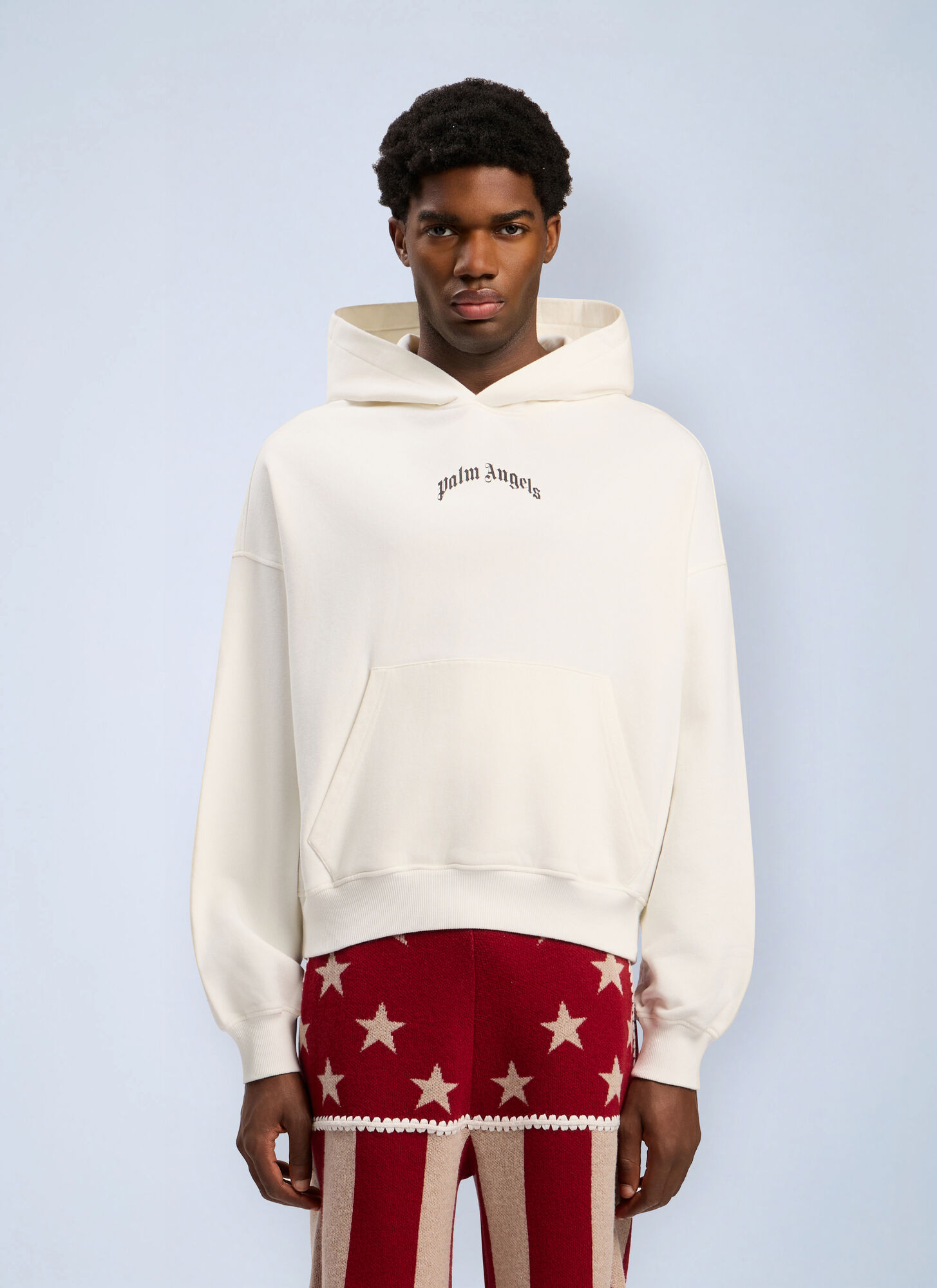 Palm Angels Men's White Back Curved Logo Loose Hooded Sweatshirt - Man Sweatshirts Xs