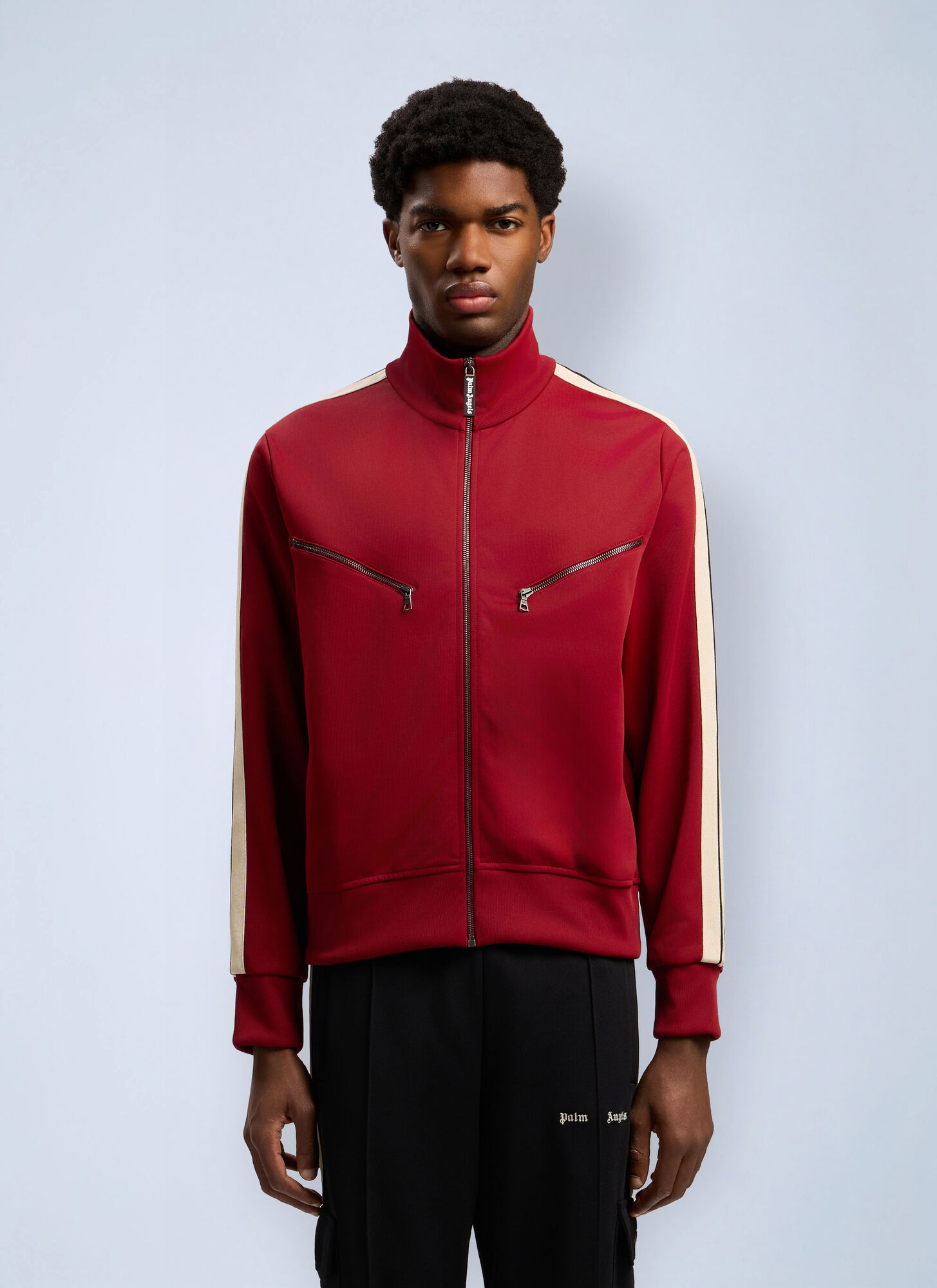 Palm Angels Men's Red Curved Logo Zip-Up Track Jacket - Man Jackets Xs