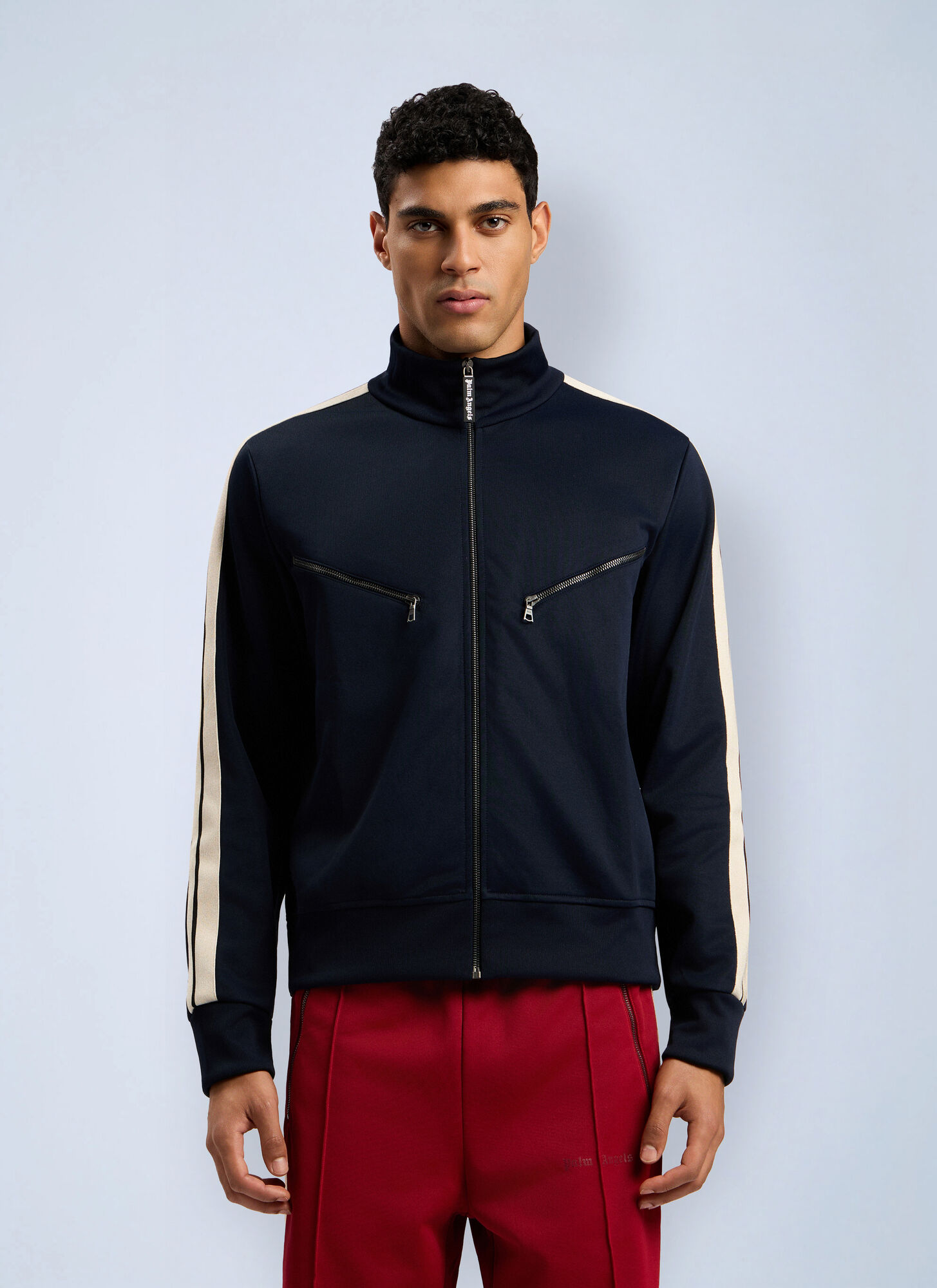 Palm Angels Curved Logo Zip-up Track Jacket – Man Jackets Dark Blue Xs
