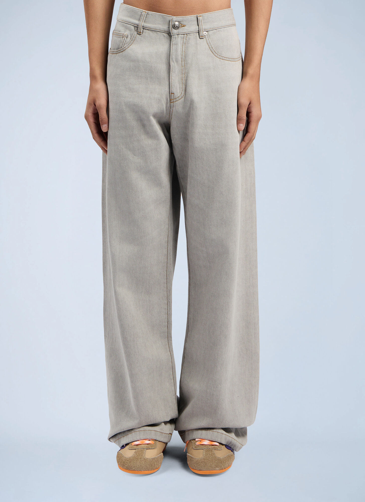 Palm Angels Curved Logo Loose Denim Pants - Man Jeans Light Grey 33