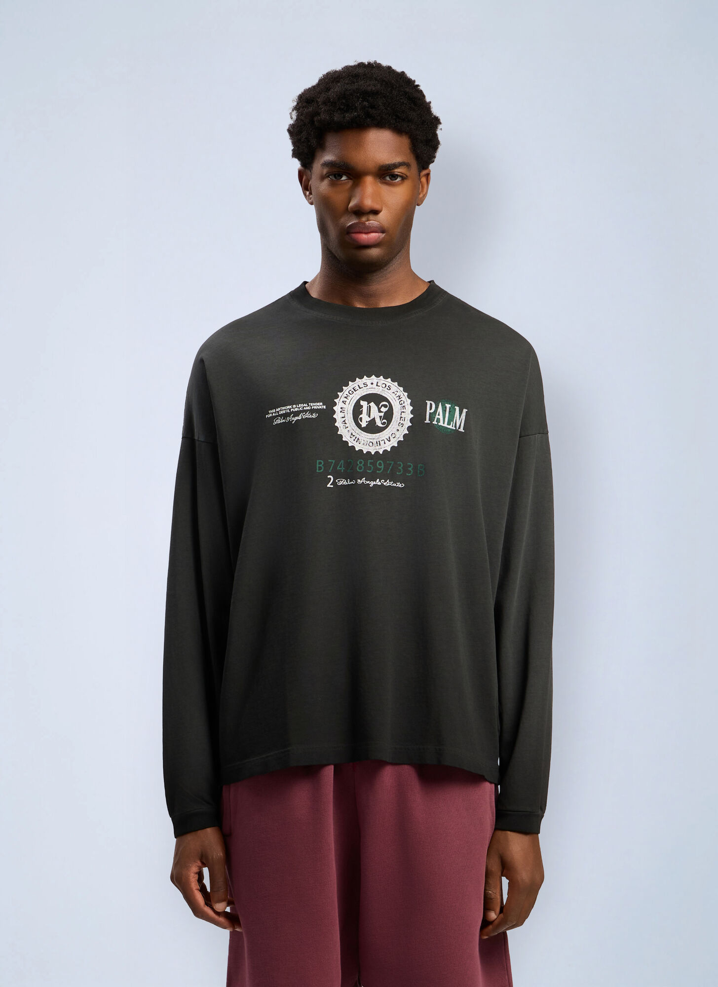 Palm Angels Dollar Graphic Long Sleeve T-shirt - Man T-shirts Black M　パーム・エンジェルス ドル グラフィック ロング スリーブ T シャツ - 男性 T シャツ ブラック M Palm