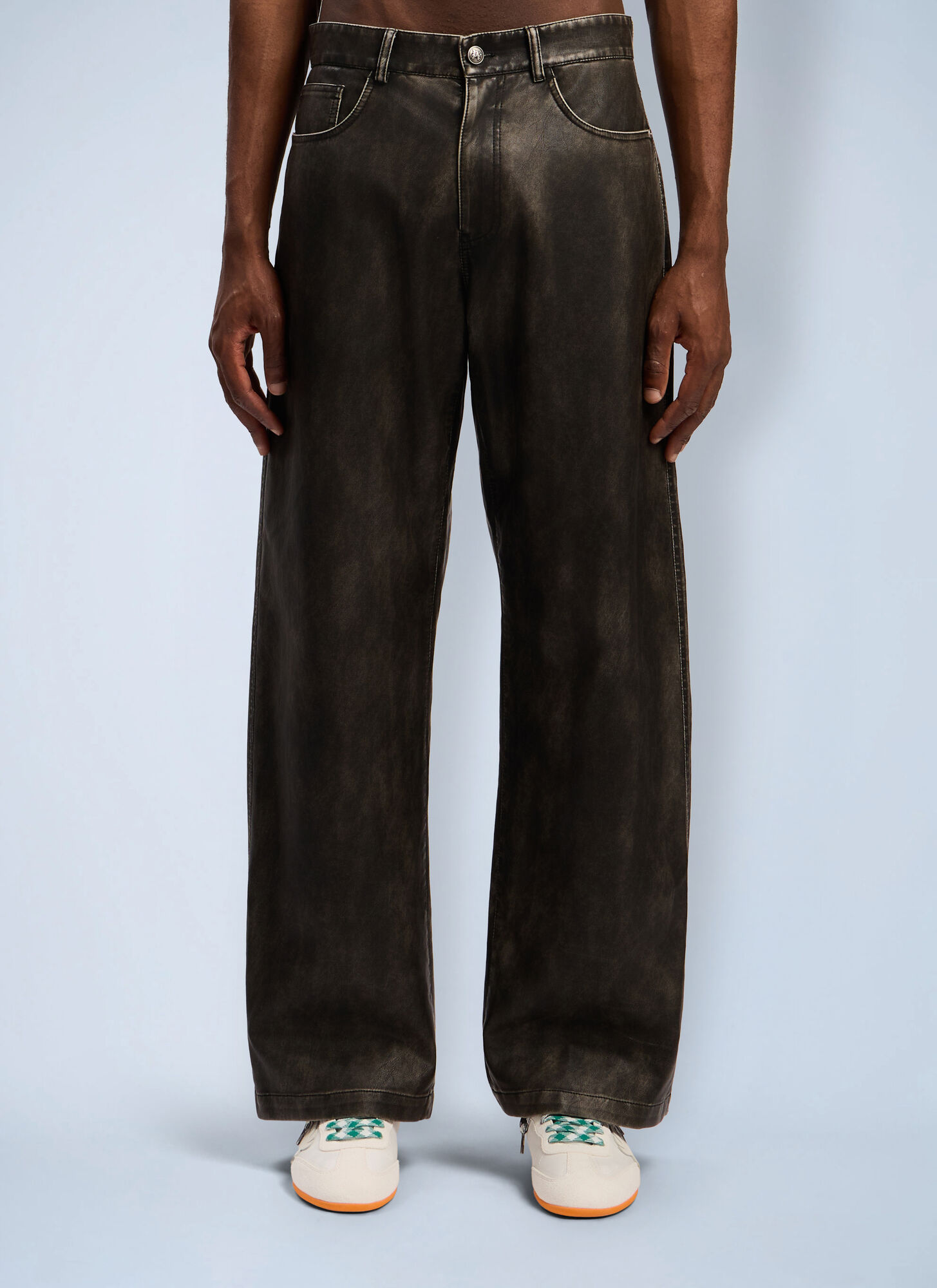 Palm Angels Men's Grey Curved Logo Coated Pants - Man Pants It - 48