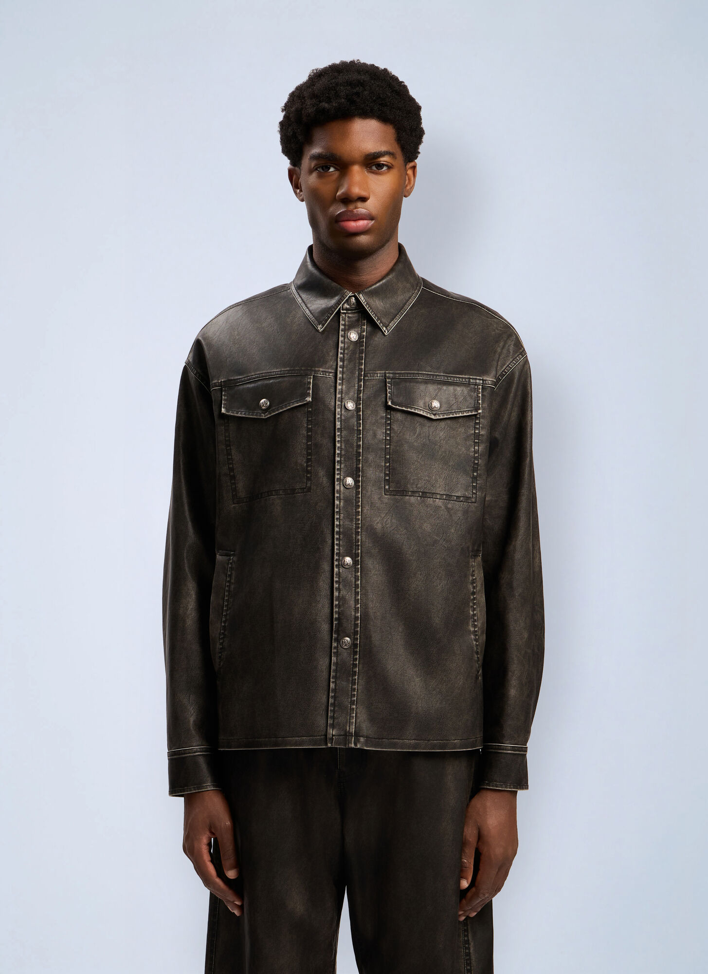 Palm Angels Men's Grey Curved Logo Coated Overshirt - Man Jackets It - 50