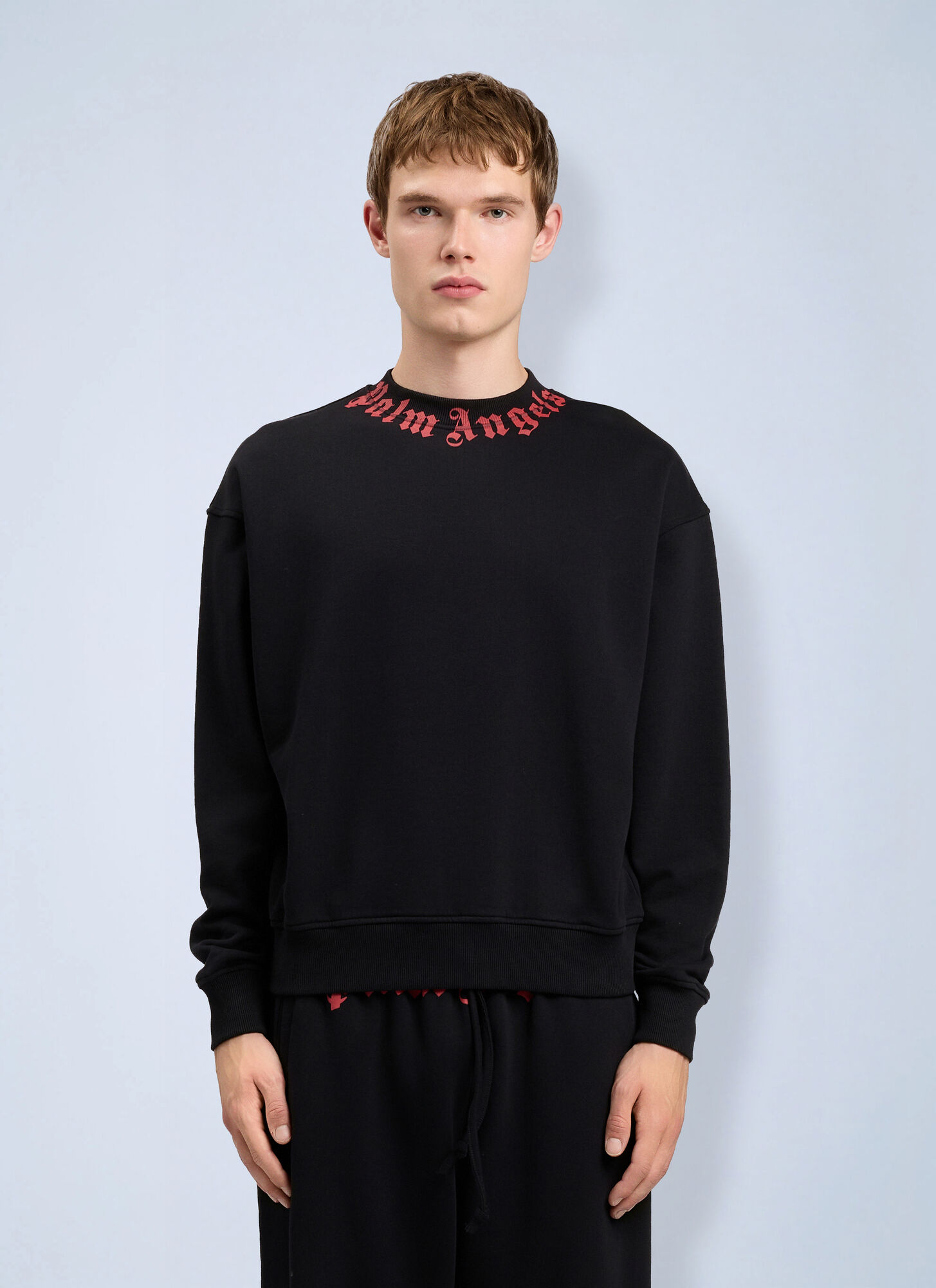 Palm Angels Neck Logo Sweatshirt - Man Sweatshirts Black Xl　パーム・エンジェルス ネック ロゴ スウェットシャツ - 男性 スウェットシャツ ブラック XL Palm