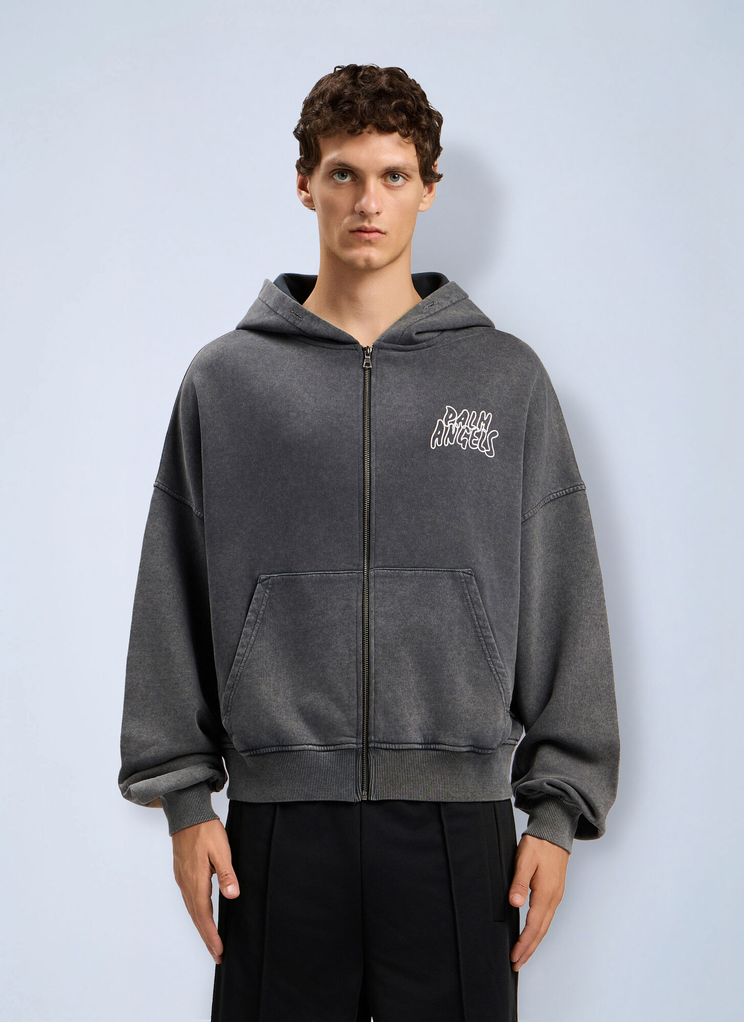 Palm Angels Palm Leaf Loose Zip Hoodie - Man Sweatshirts Grey Xs　Palm Angels パーム リーフ ルーズ ジップ パーカー - マン スウェットシャツ グレー Xs Palm