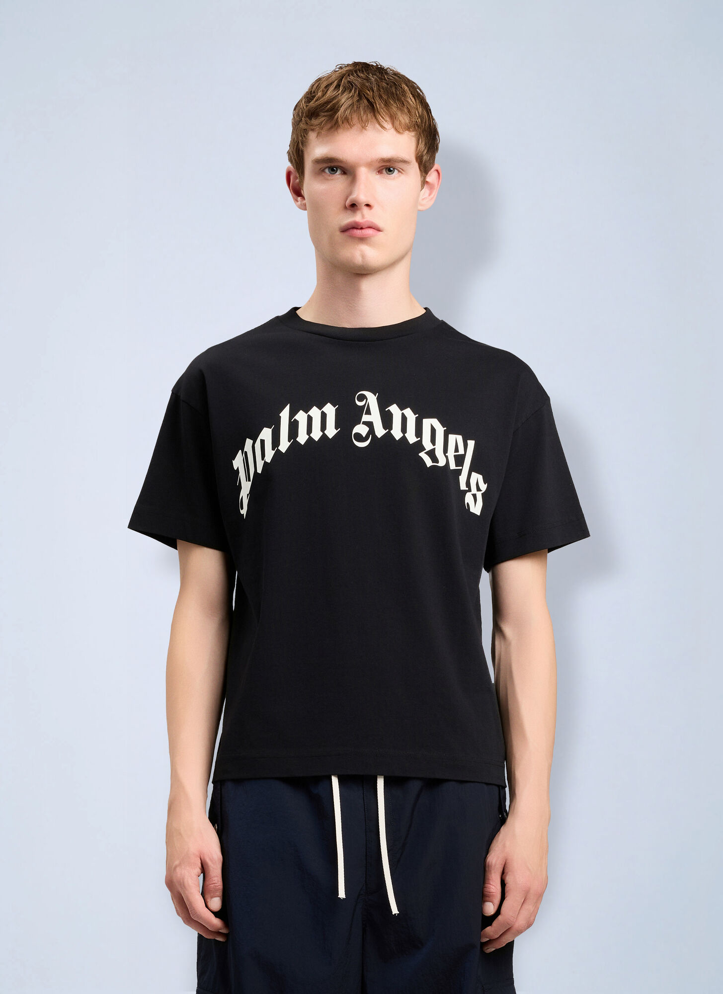 Palm Angels Curved Logo T-shirt - Man T-shirts Black Xl　パーム・エンジェルス カーブ ロゴ T シャツ - 男性 T シャツ ブラック XL Palm