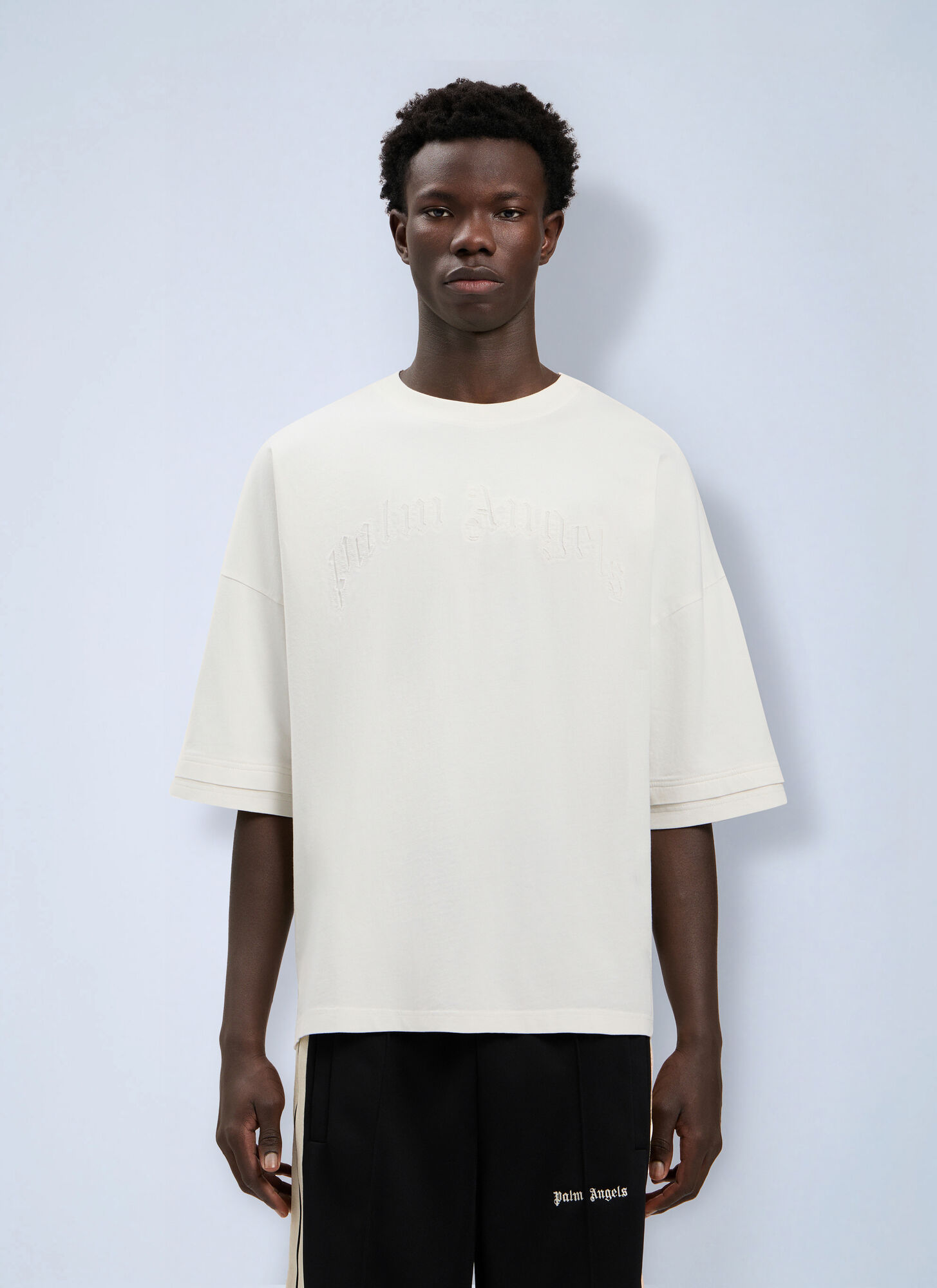 Palm Angels Curved Logo Loose Double T-shirt - Man T-shirts White M　パーム・エンジェルス カーブ ロゴ ルーズ ダブル T シャツ - 男性 T シャツ ホワイト M Palm