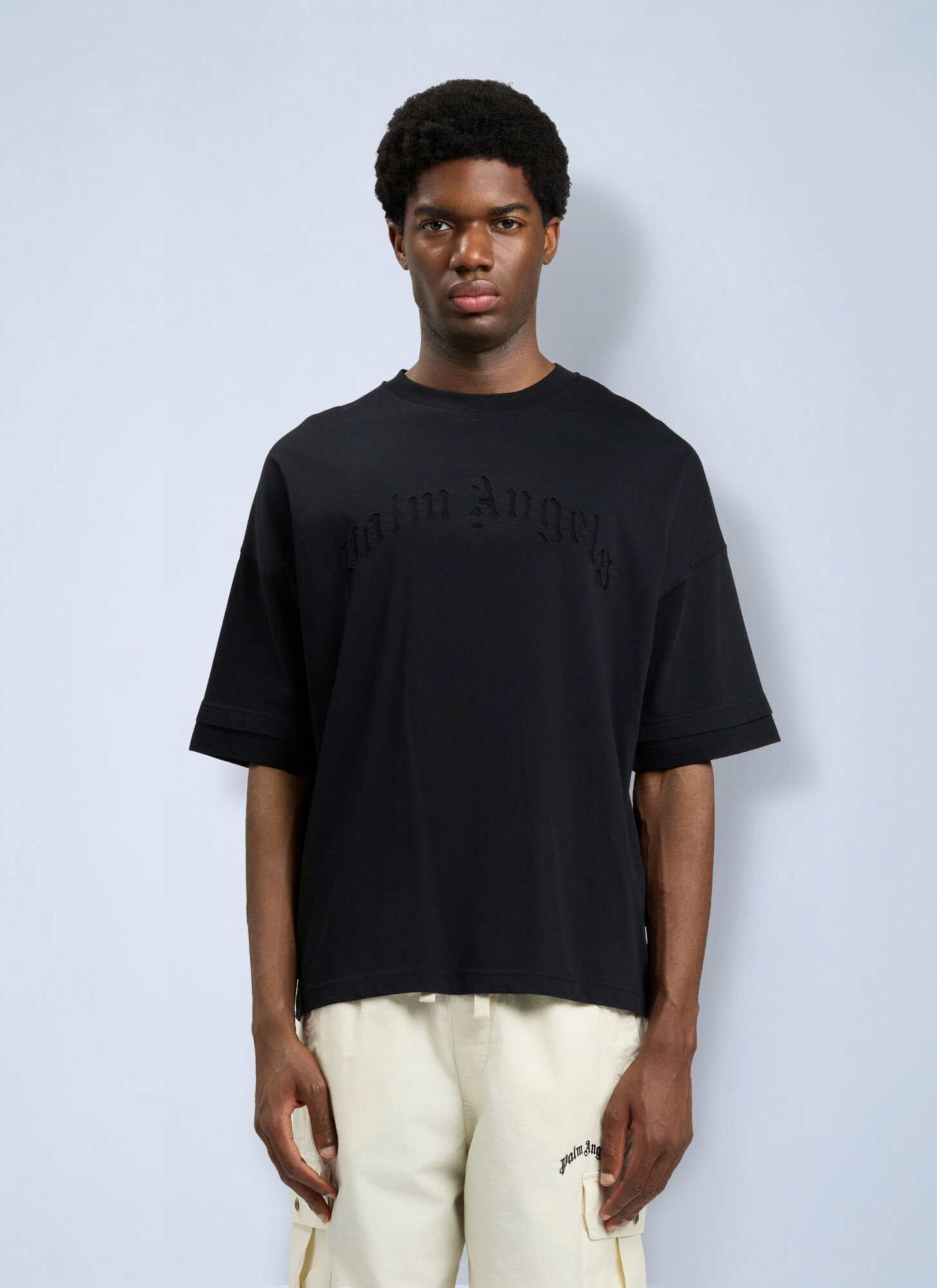Palm Angels Curved Logo Loose Double T-Shirt - Man T-Shirts Black L
