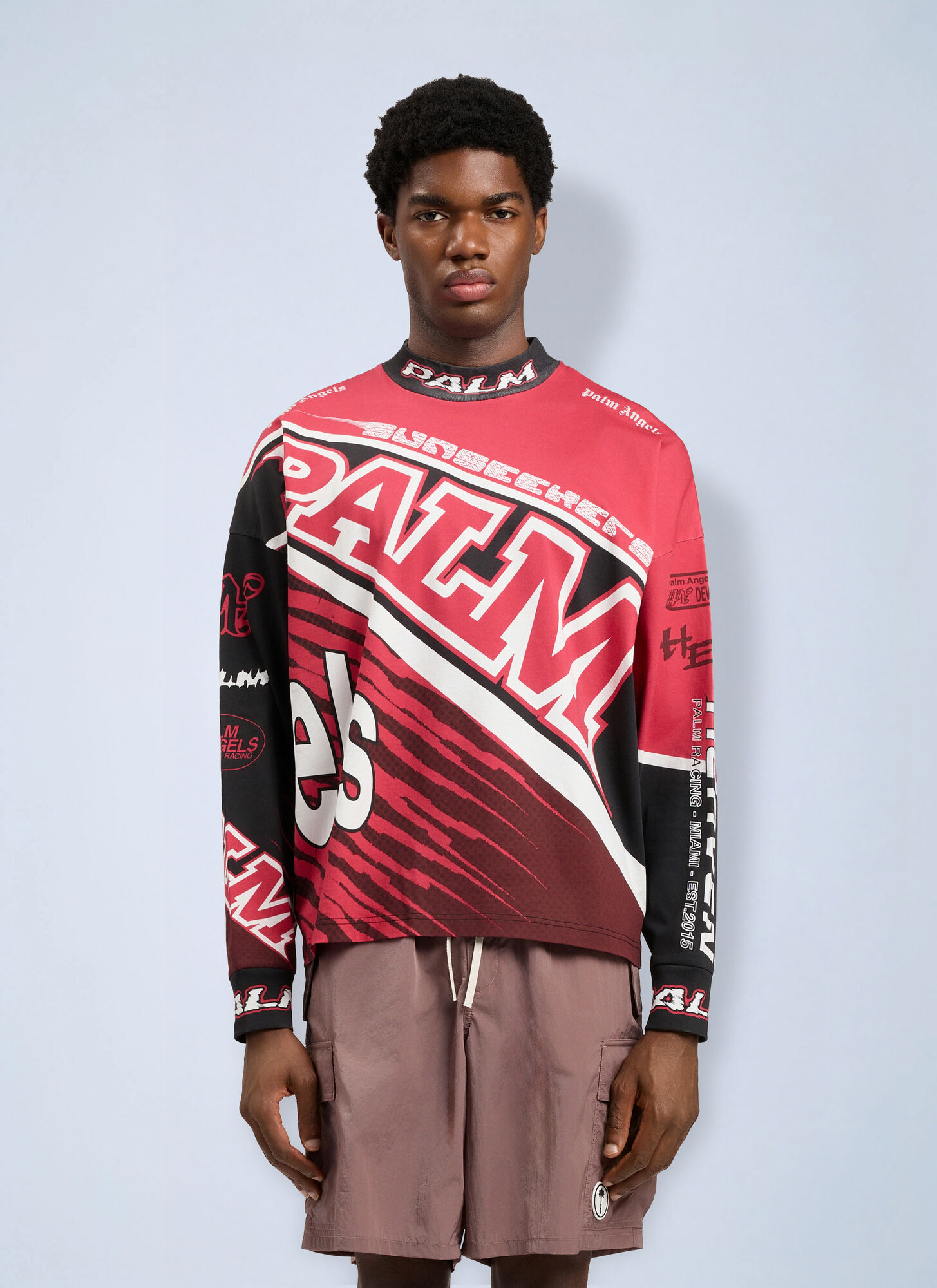 Palm Angels Racing Loose Long-sleeved T-shirt - Man T-shirts Red S　パーム・エンジェルス レーシング ルーズ長袖 T シャツ - 男性 T シャツ レッド S Palm