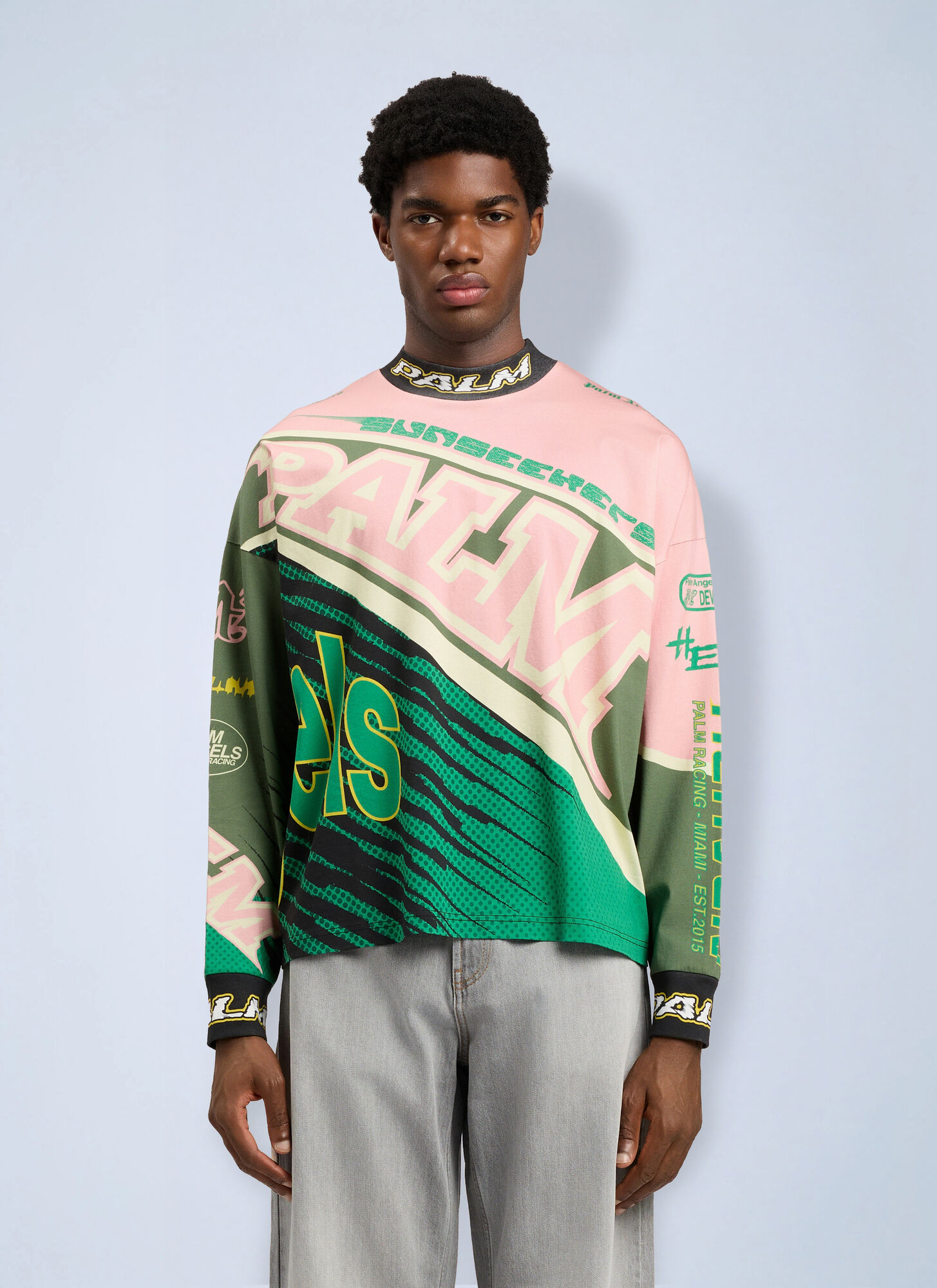 Palm Angels Racing Loose Long-sleeved T-shirt - Man T-shirts Green M　パーム・エンジェルス レーシング ルーズ長袖 T シャツ - マン T シャツ グリーン M Palm