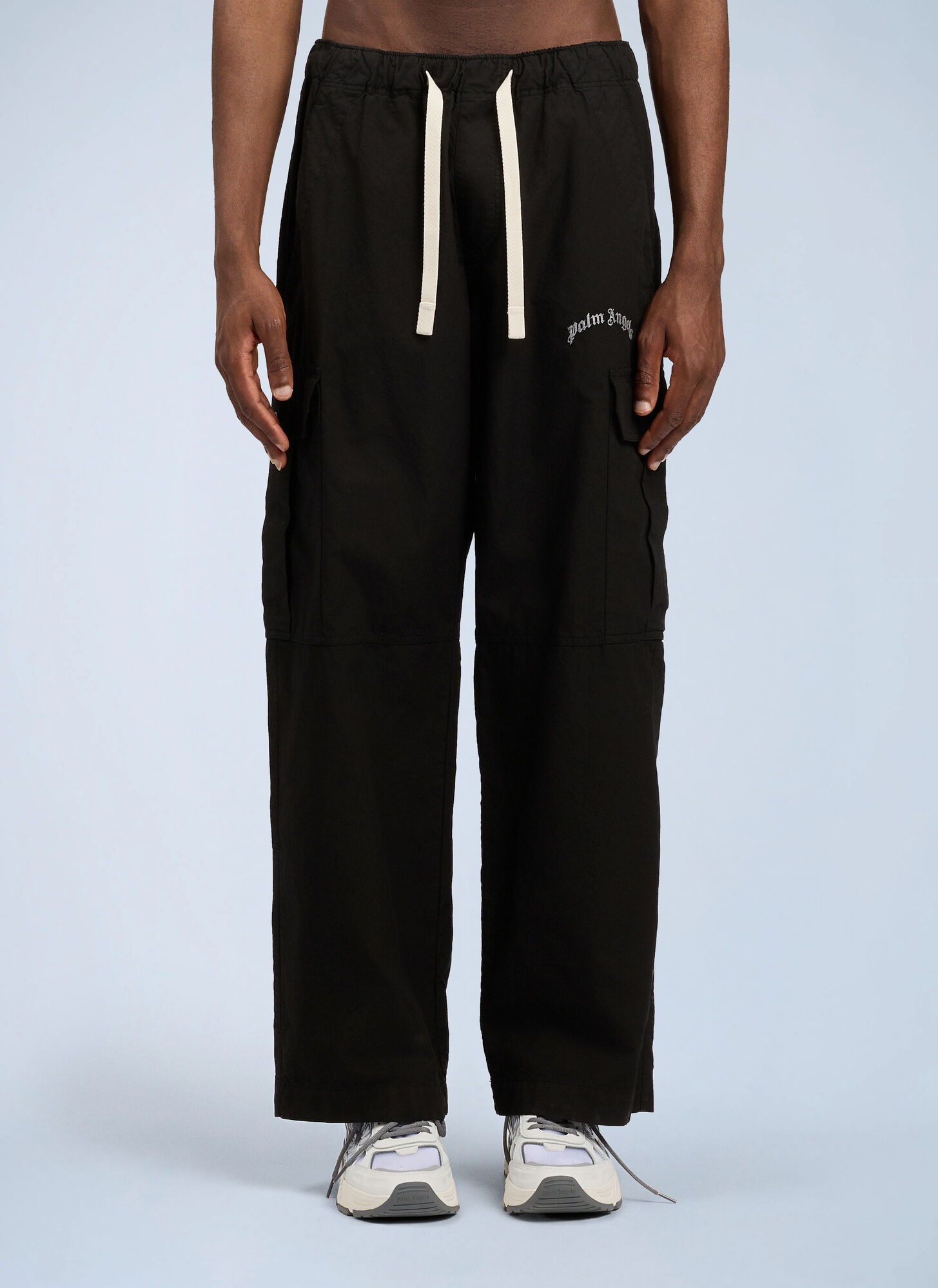 Palm Angels Men's Black Curved Logo Loose Cargo Pants - Man Pants It - 48