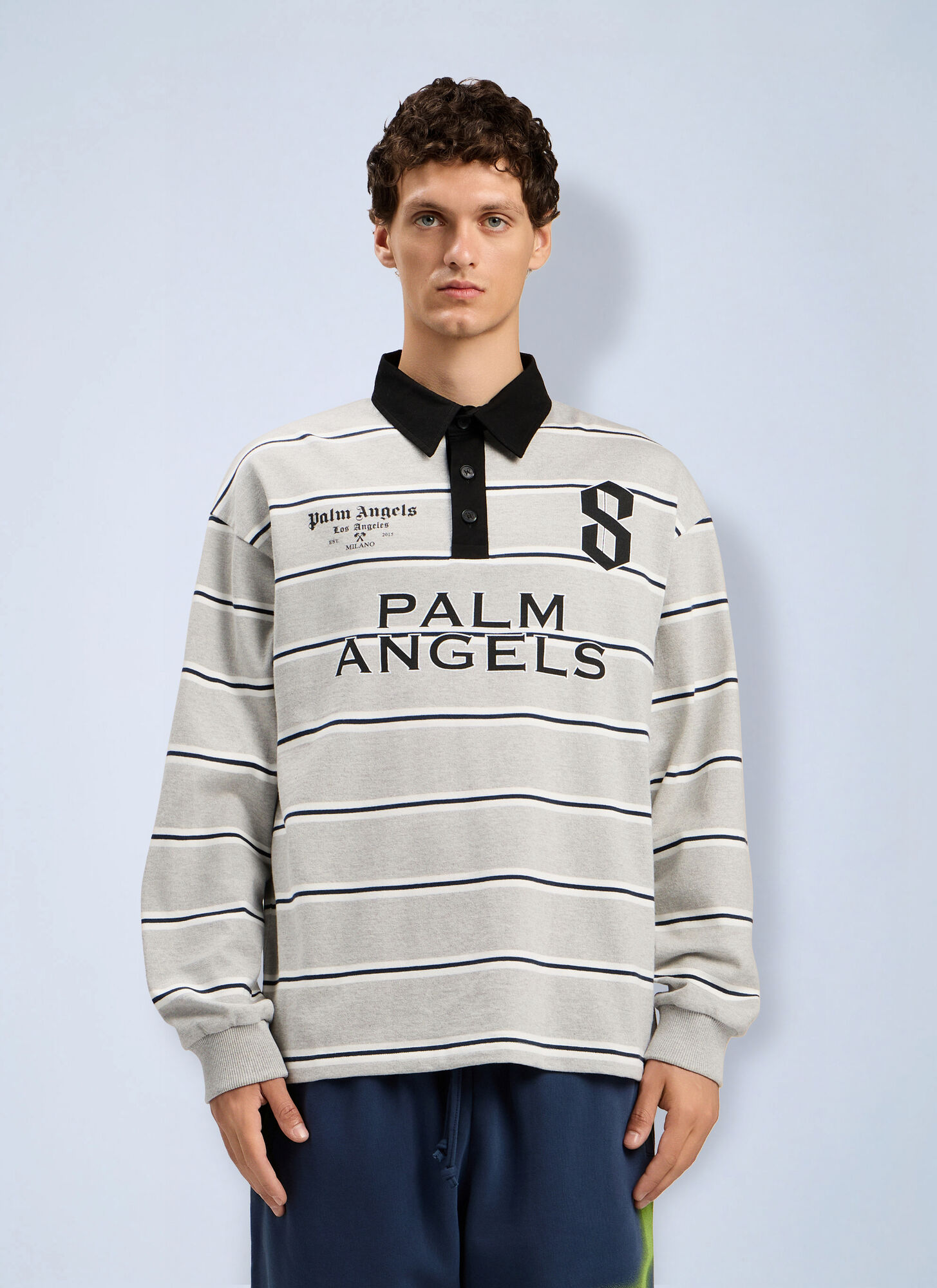 Palm Angels Palm Sport Long-sleeved Polo Shirt - Man T-shirts Grey S　パーム エンジェルス パーム スポーツ 長袖ポロシャツ - 男性 T シャツ グレー S Palm