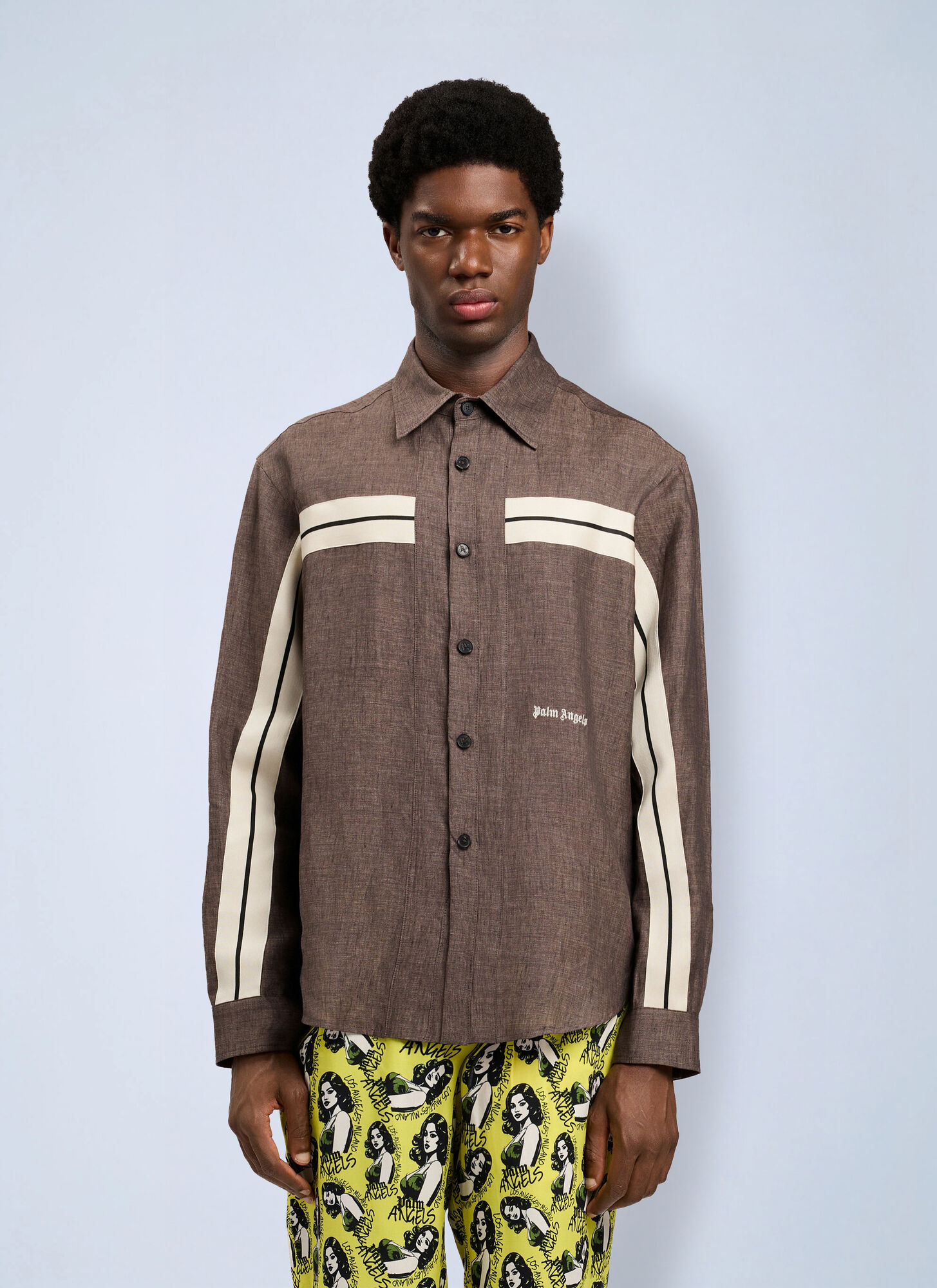 Palm Angels Classic Logo Trackshirt - Man Shirts Brown It - 42　パーム・エンジェルス クラシック ロゴ トラックシャツ - メンズ シャツ ブラウン It - 42 Palm