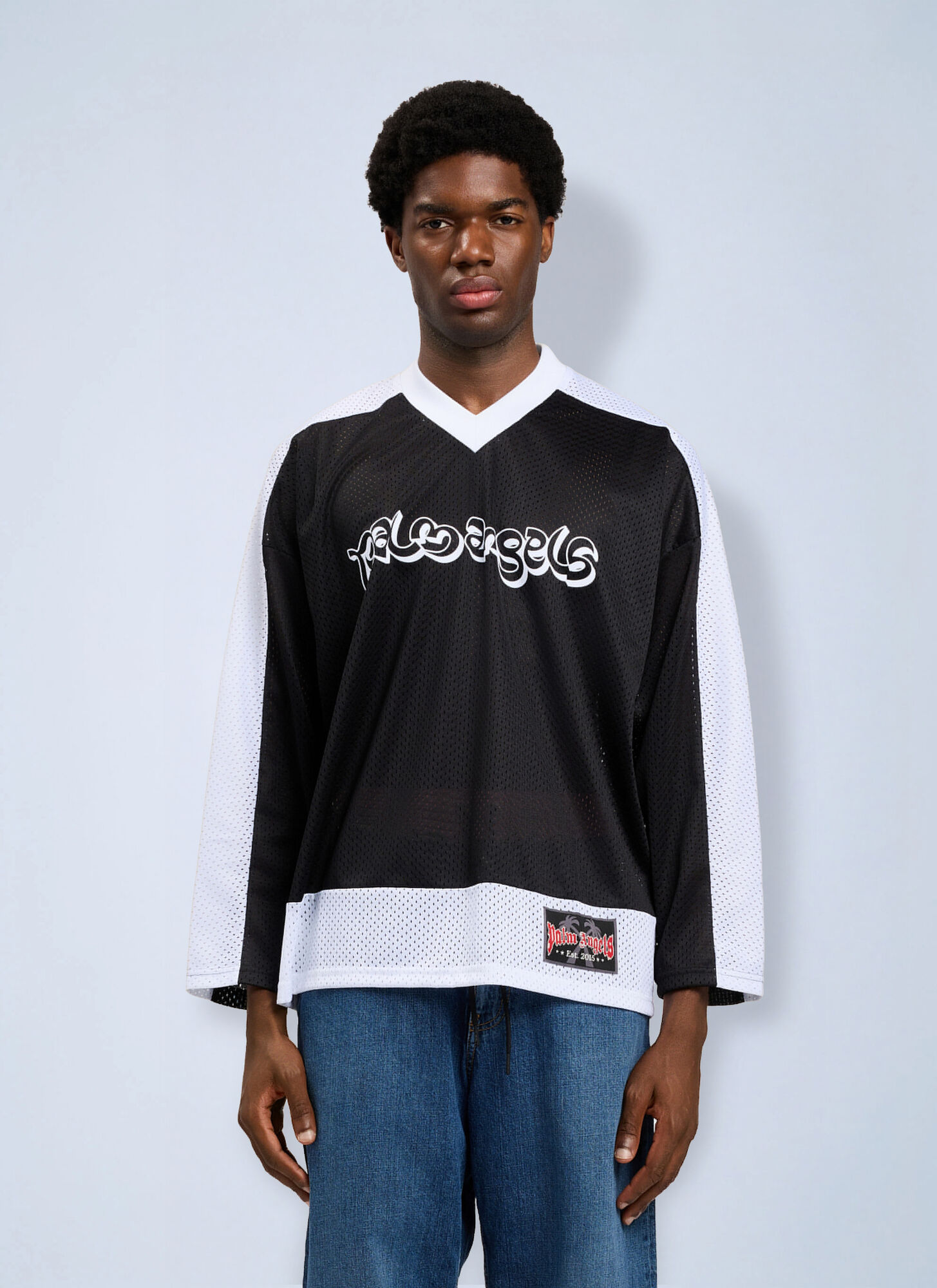 Palm Angels Thai Logo Mesh Loose Long-sleeved T-shirt - Man T-shirts Black M　パーム エンジェルス タイ ロゴ メッシュ ルーズ 長袖 T シャツ - 男性 T シャツ ブラック M Palm