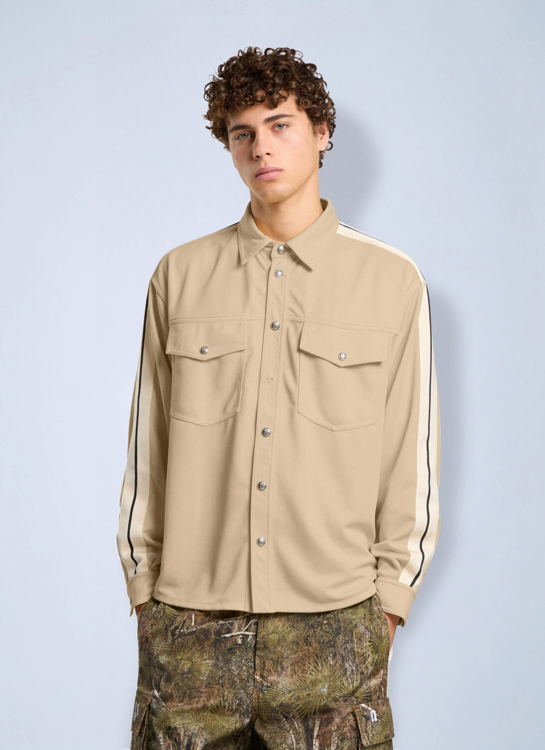 Palm Angels Logo 90' Track Jacket Shirt - Man Jackets Beige Xl