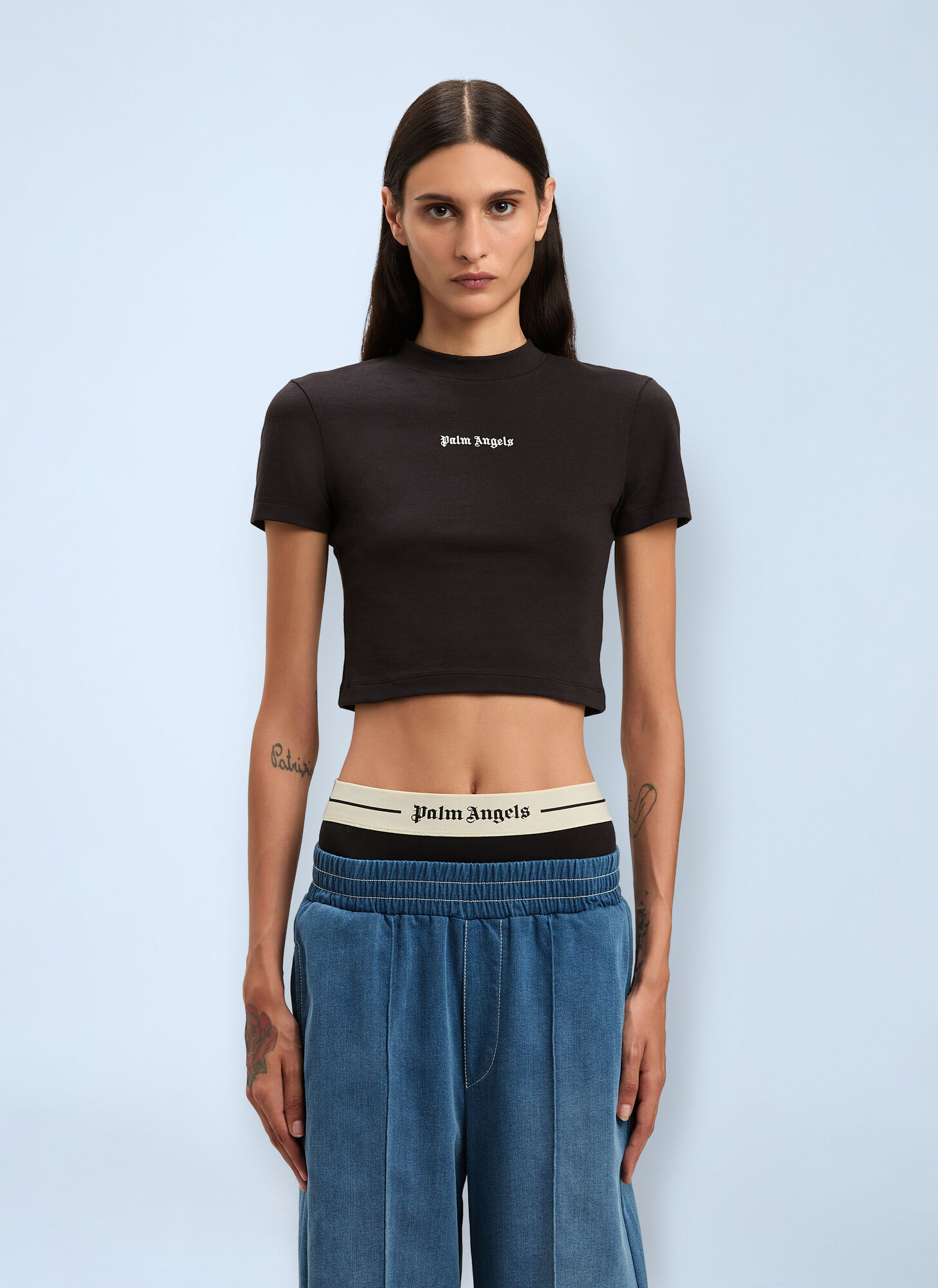 Palm Angels Women's Black Logo Motif T-Shirt - Woman T-Shirts Xxs