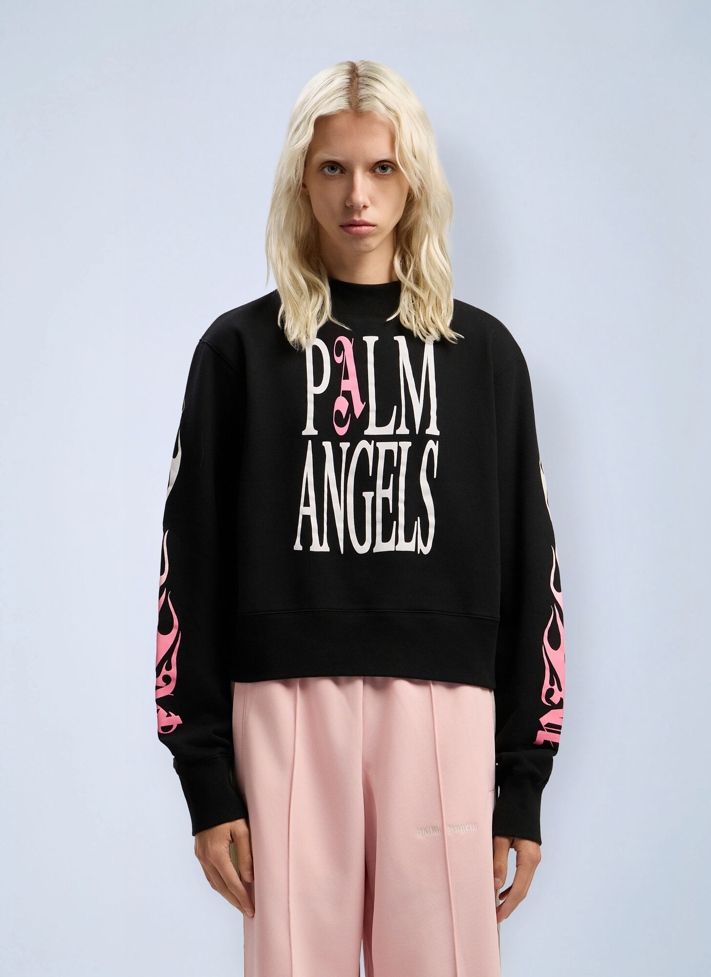 Palm Angels Women's Black Flames Fitted Crew Sweatshirt - Woman Sweatshirts M
