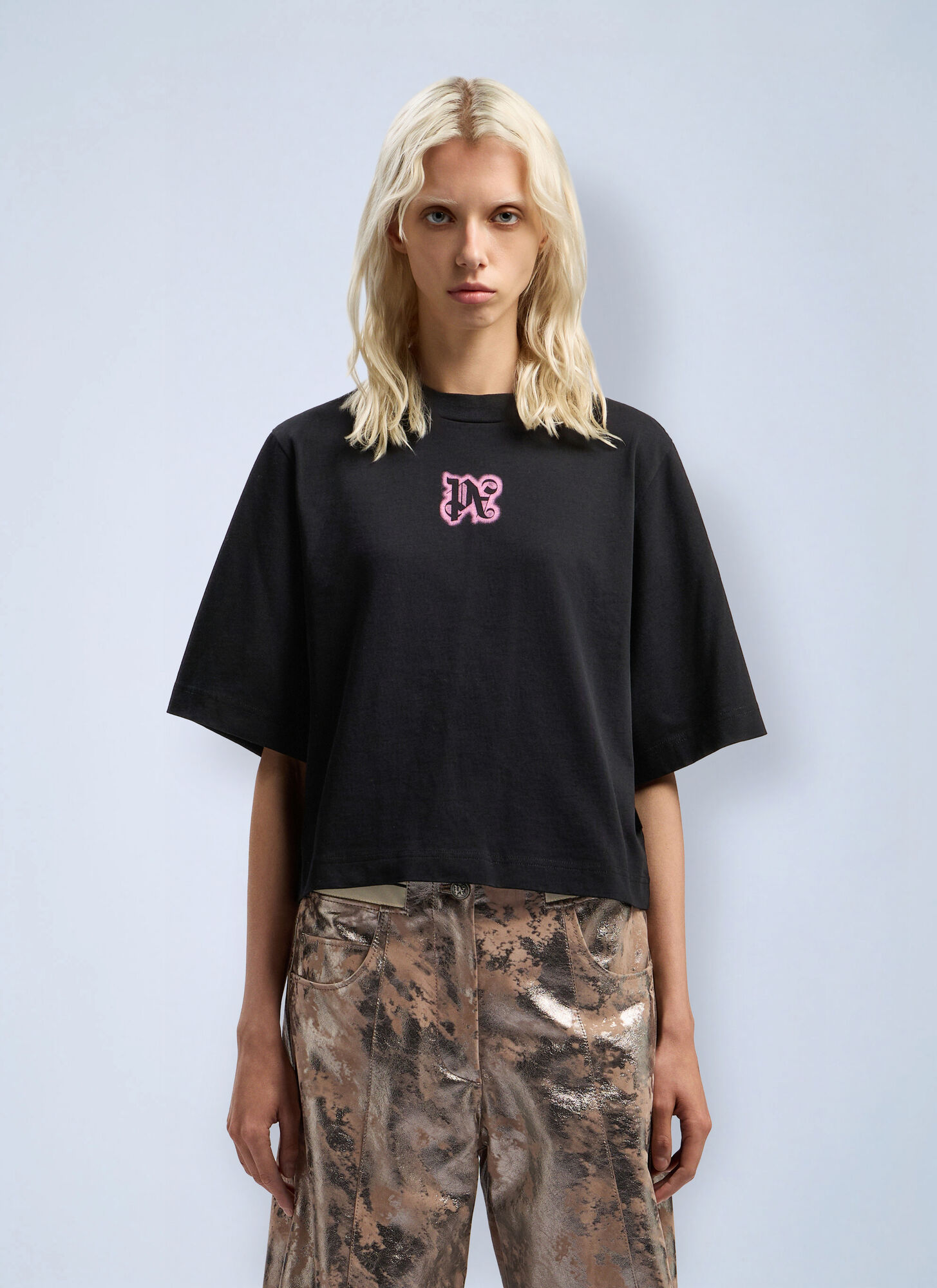 Palm Angels Classic Logo Cropped T-shirt - Woman T-shirts Black S