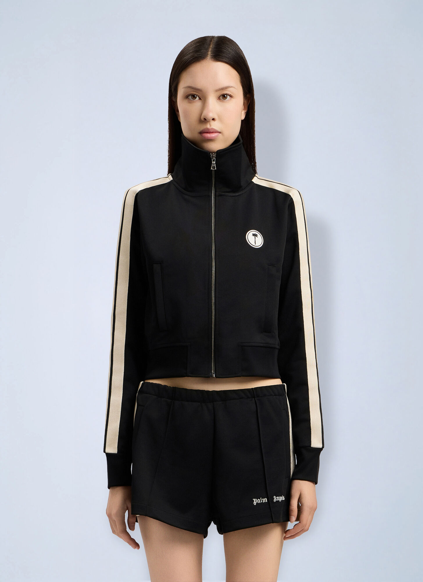 Palm Angels Tree Logo Crop Track Jacket - Woman Jackets Black L　パーム エンジェルス ツリー ロゴ クロップ トラック ジャケット - ウィメンズ ジャケット ブラック L Palm