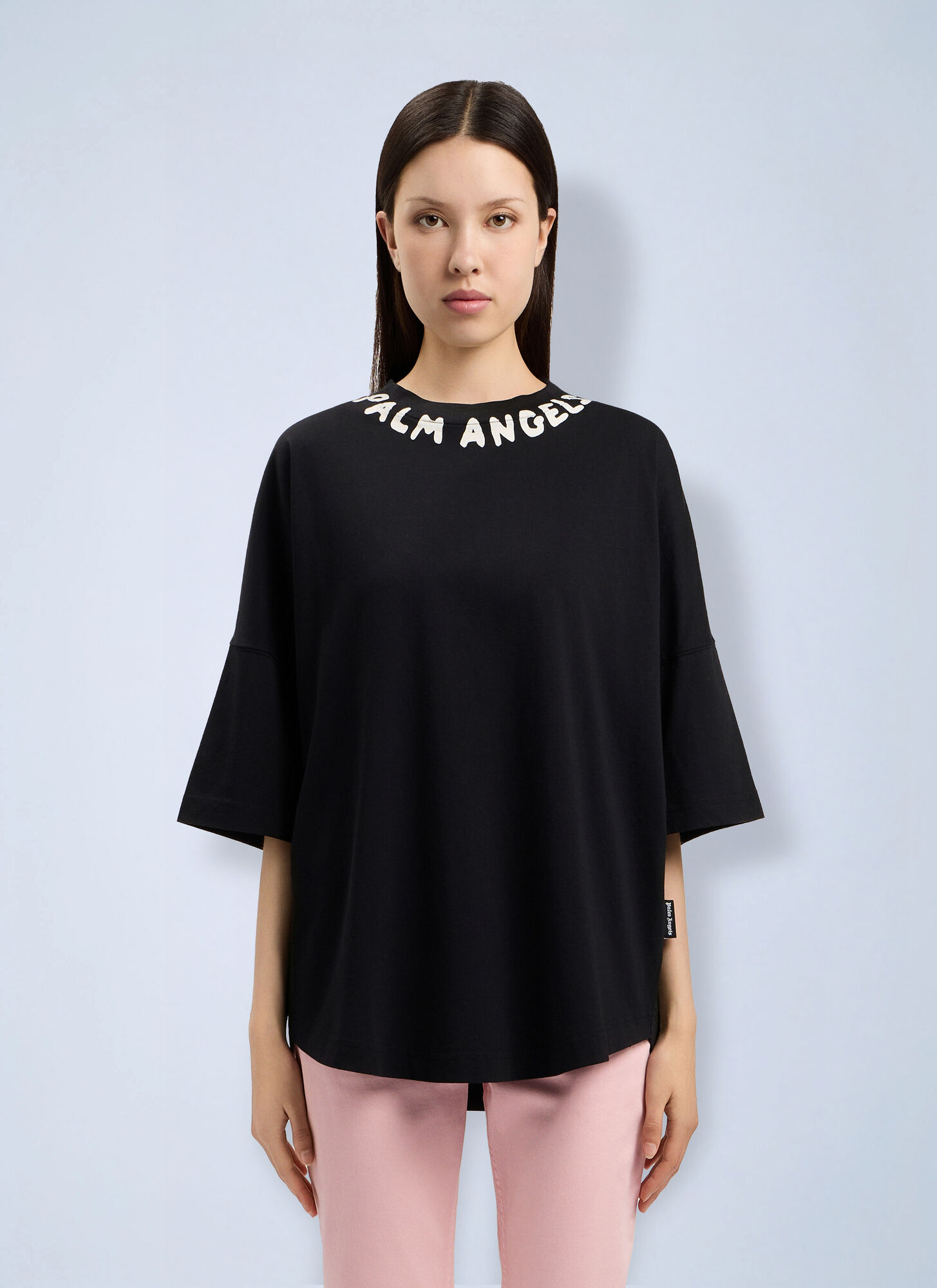 Palm Angels Neck Logo Over T-shirt - Woman T-shirts Black Xs　パーム・エンジェルス ネック ロゴ オーバー T シャツ - 女性 T シャツ ブラック Xs Palm