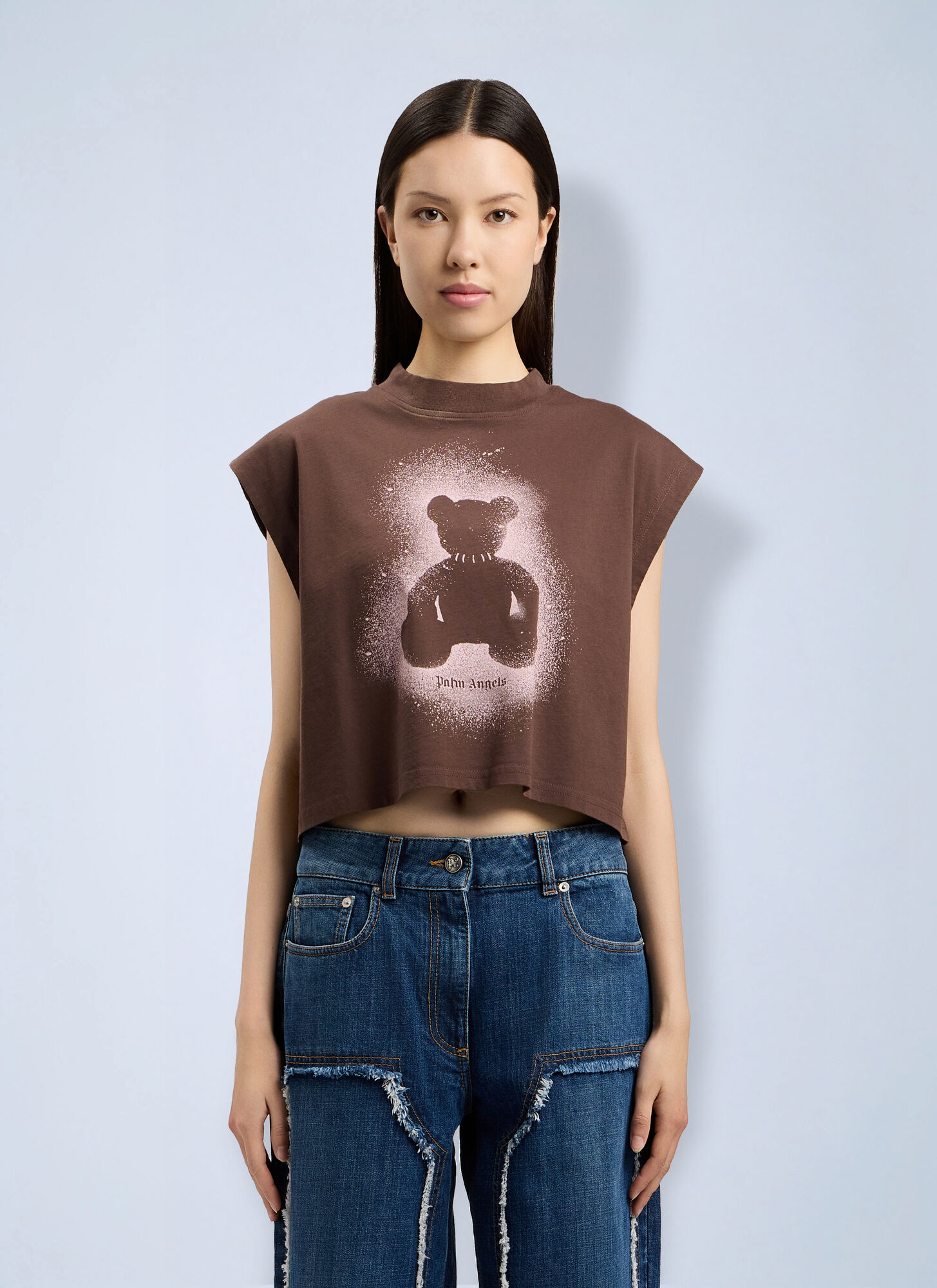 Palm Angels Spray Bear Boxy Tank Top - Woman T-shirts Brown Xs　パーム エンジェルス スプレー ベア ボクシー タンク トップ - 女性 T シャツ ブラウン Xs Palm